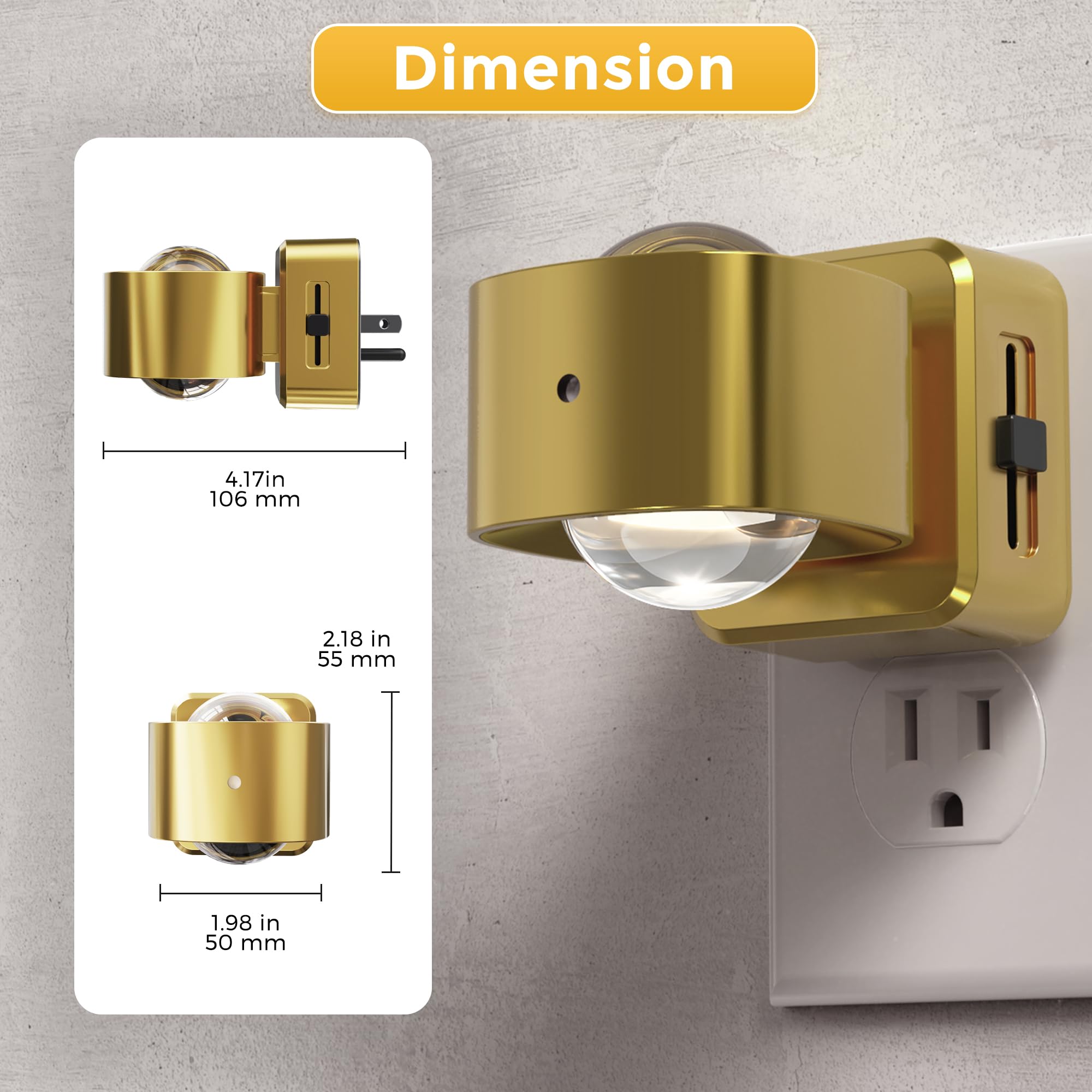 L LOHAS LED Night Light Projector, Dusk to Dawn Sensor, Rotating Soft White Ambient Light for Kids, Model A-GY154-02DBA1US, Electroplated Copper