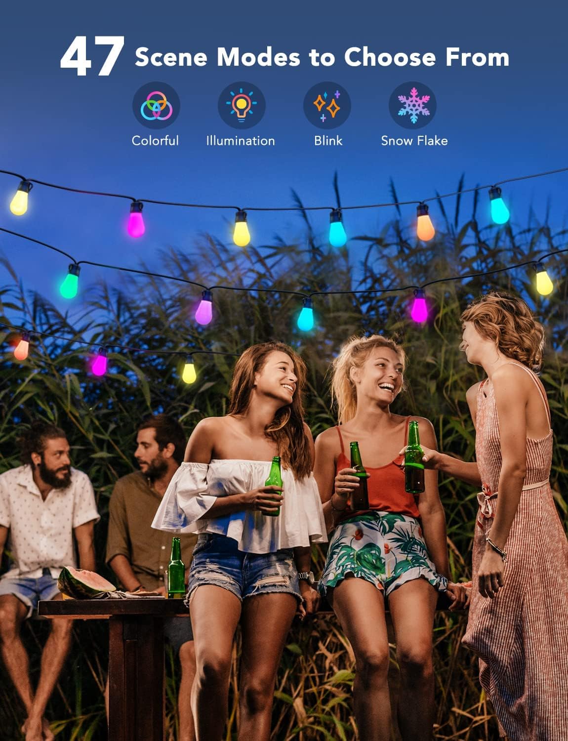 Govee Smart Outdoor String Lights H7029, 24ft RGBIC, IP65 Waterproof, Multicolor with 47 Scene Modes, Dimmable LED Bulbs