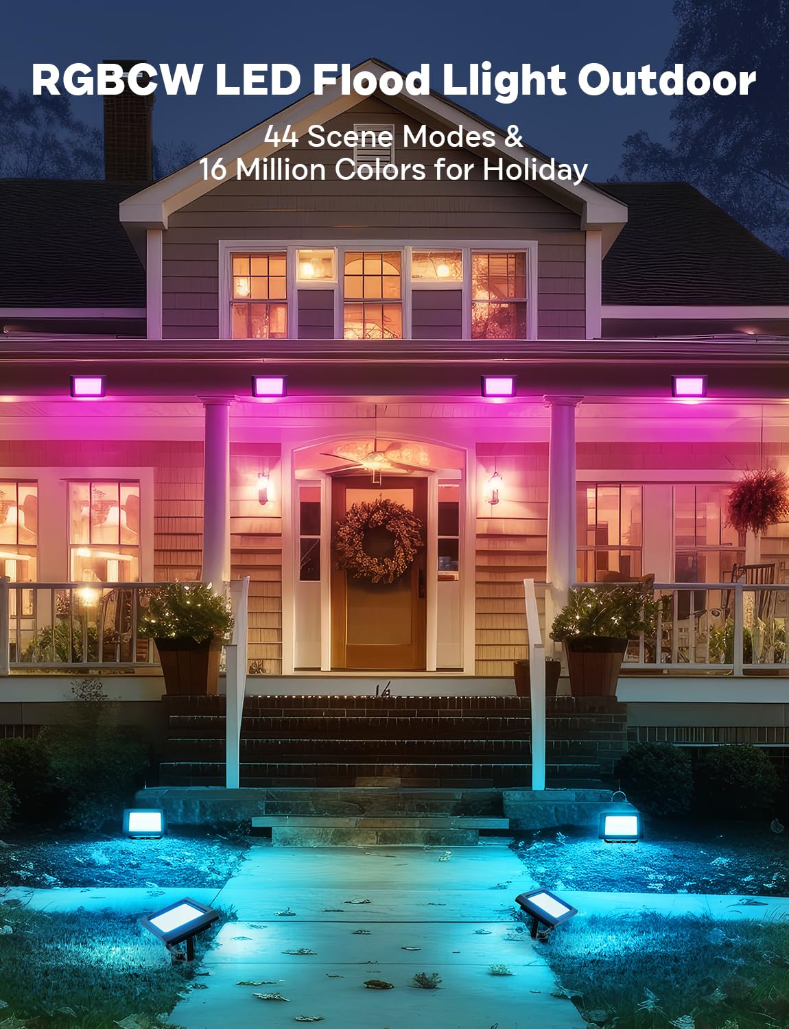 Alfele 36W Rgbw Led Flood Light, Color Changing Outdoor Lighting, Remote Control, Ip66, 4 Pack