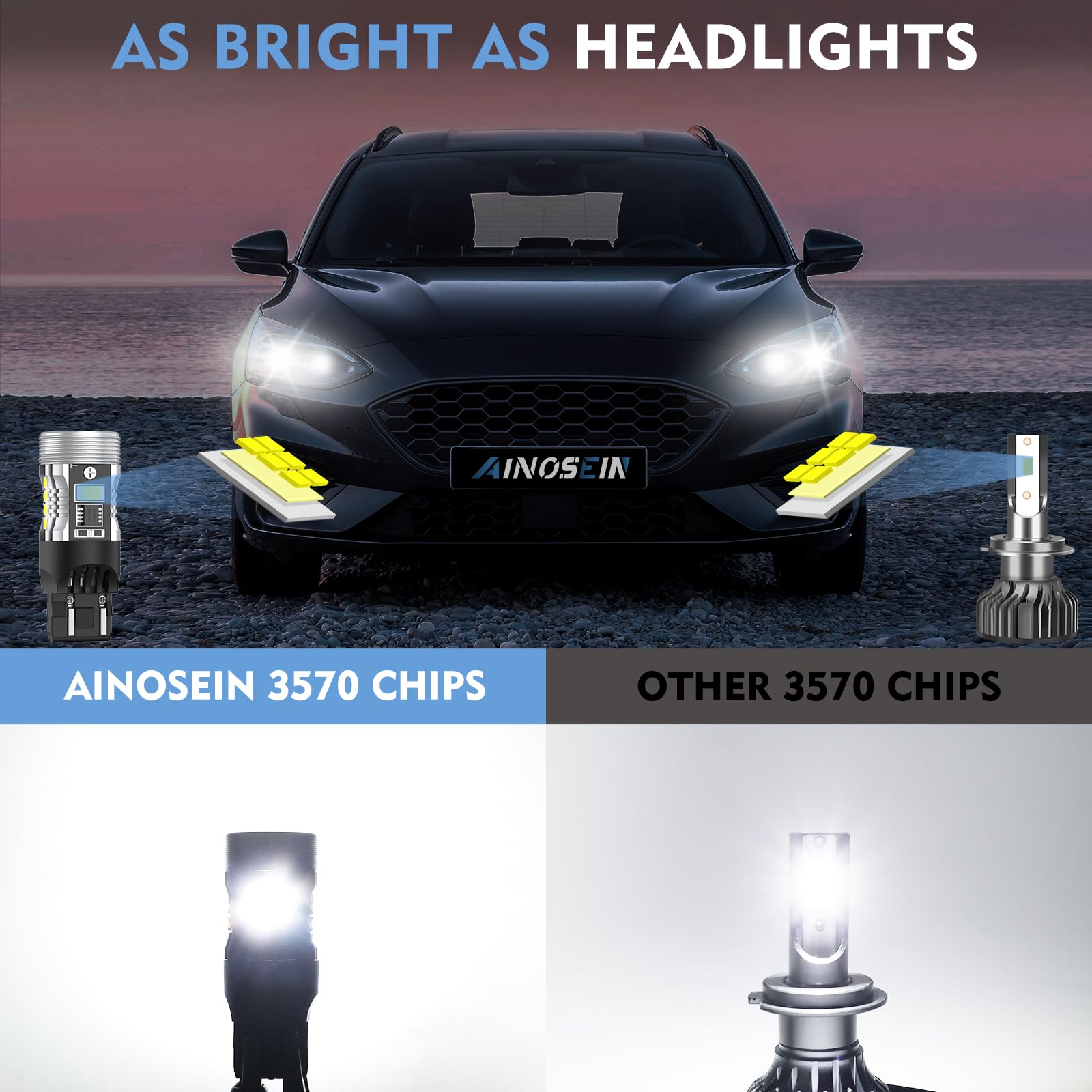 AINOSEIN 7440/7443 LED Bulb White, 3570 Chips, CANBUS Error Free, Built-in Resistor, for Reverse/DRL Backup Light