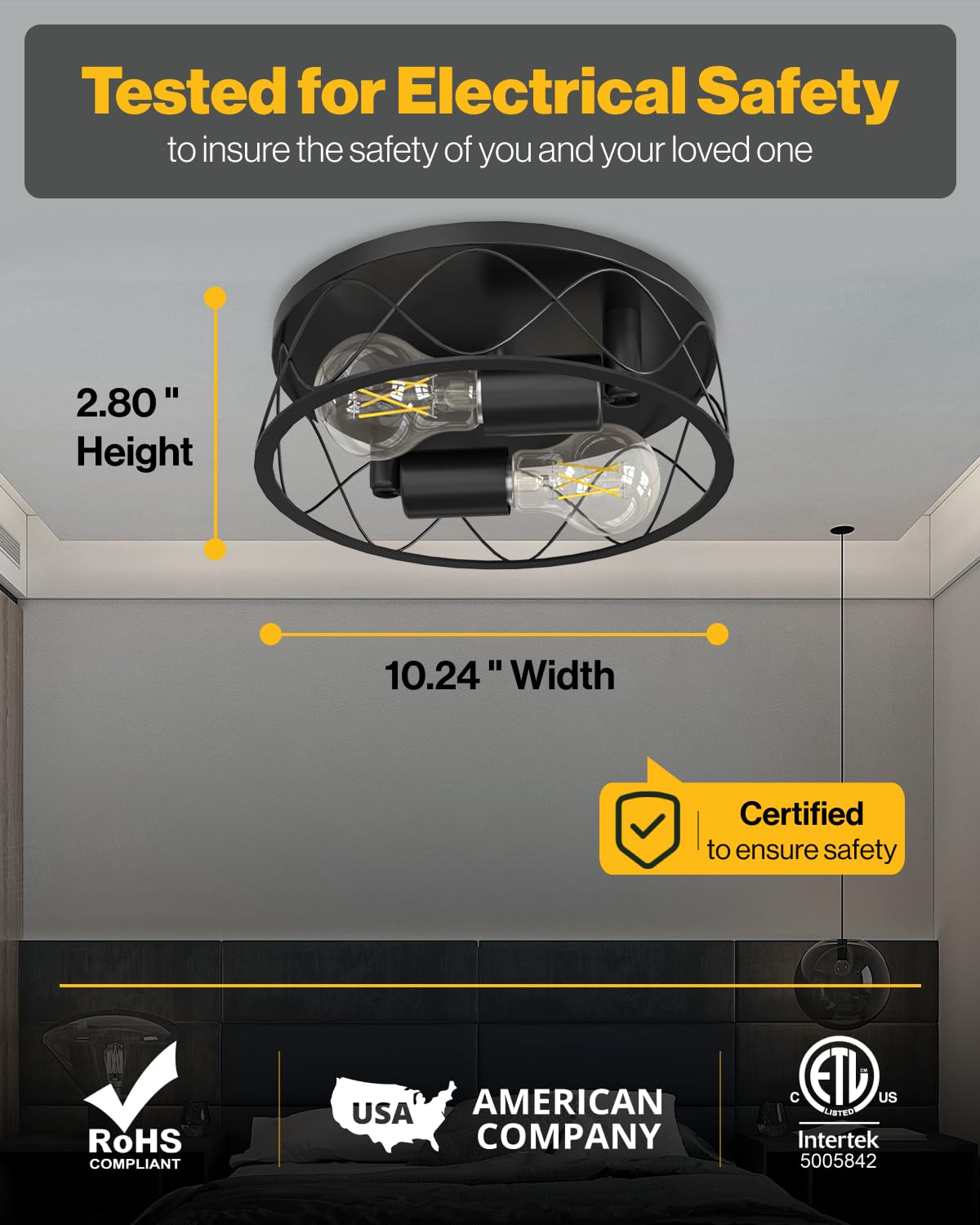 Sunco Lighting Vintage Hallway Flush Mount Ceiling Light, 10in Diameter, Black, E26 Base, ETL, 2 Pack