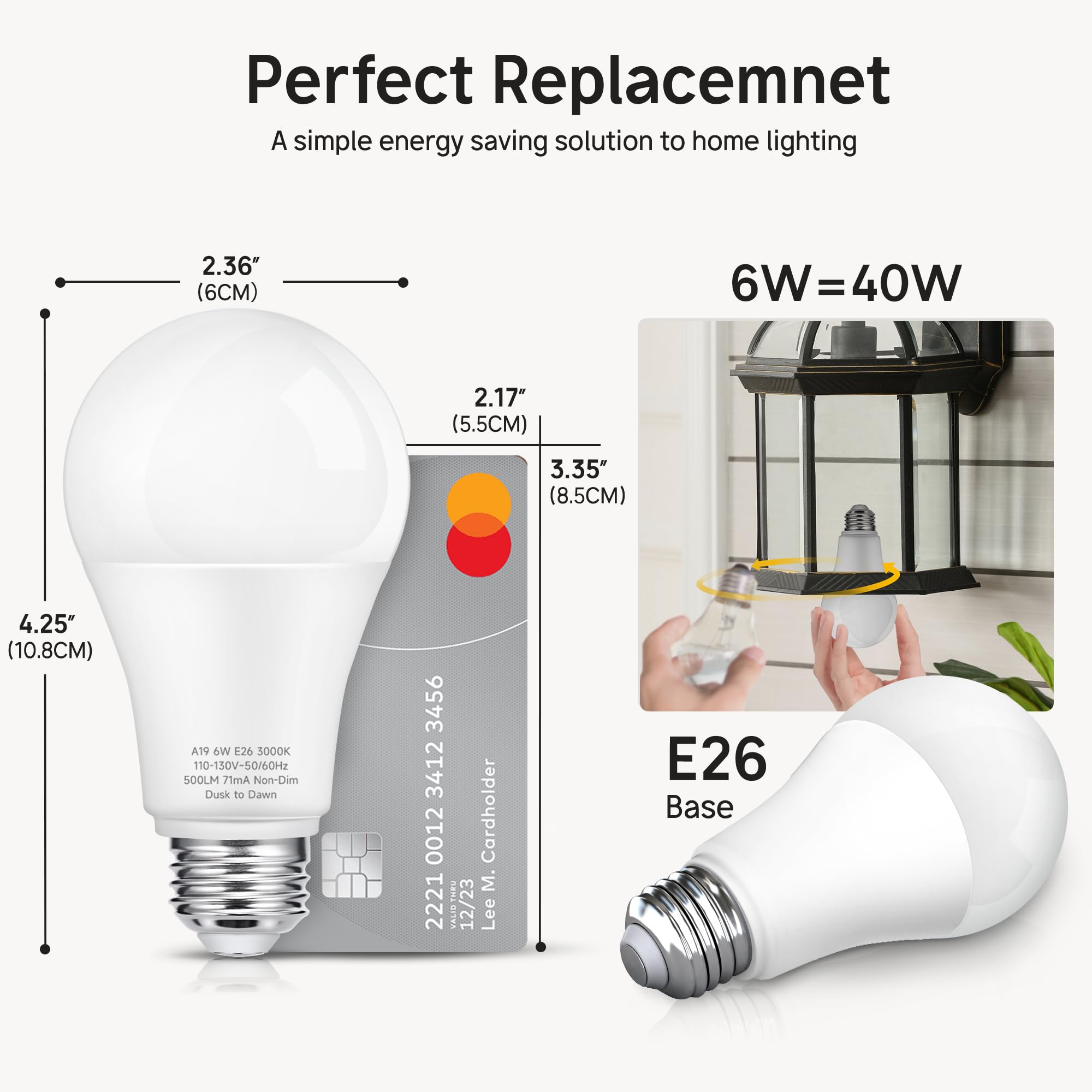 Prosperbiz Dusk to Dawn LED Outdoor Light Bulbs, 40W Equivalent, Daylight White, 4 Pack, Automatic On/Off Sensor, A19 Model