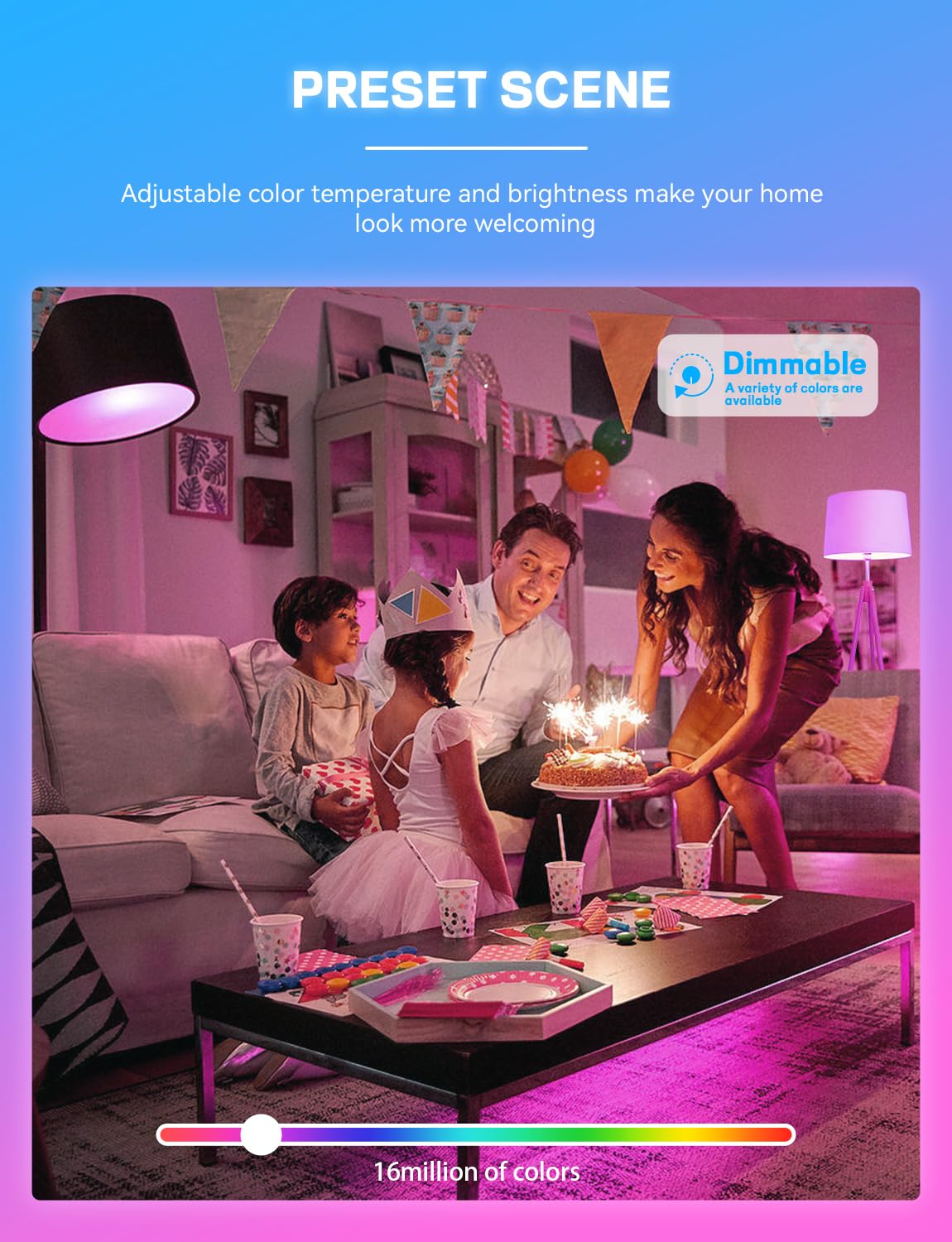 Vanance Smart Light Bulbs 4-Pack, A19 E26, 800LM, RGB & Warm to Cool White, Dimmable, WiFi & Bluetooth, Model ZJ-BWBN