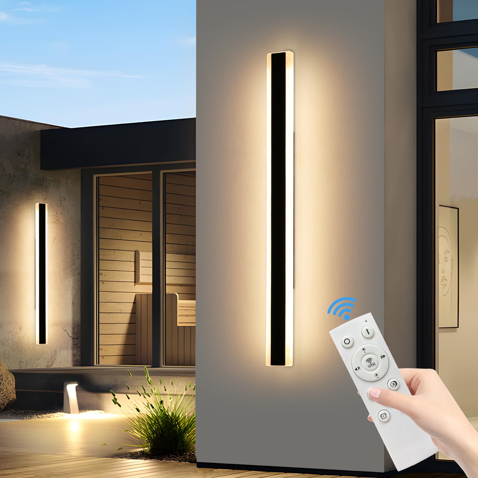 Mikeru 2Pack 57Inch Outdoor Wall Light Fixtures  10%-100% Dimmable Outdoor Wall Lights Exterior Front Porch Light 3000-6000K Wall Mounted Led Lighting For Basement  Shop Garage Lighting