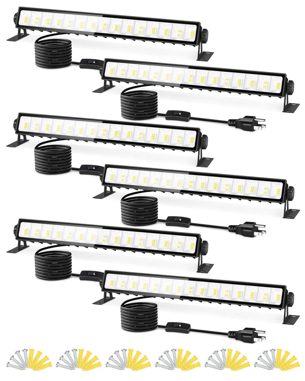 THECHAM IP66 Waterproof 45W LED Shop Lights  5400LM 6000K Daylight White Garage Light with 6FT Power Cord & Switch  Plug in LED Work Light for Garage  Workshop  Warehouses  Basement  Yard  6 Pack