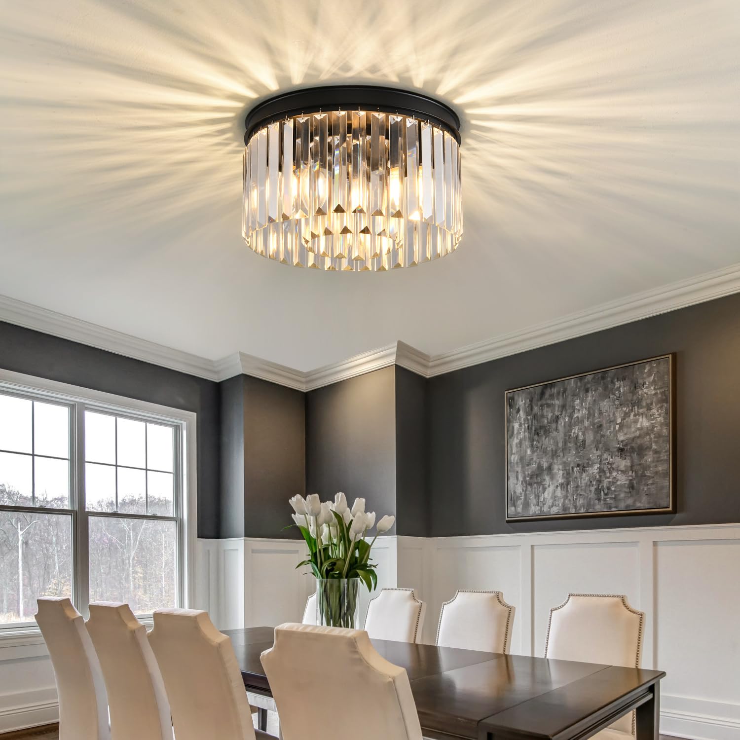 Blinghy Light Fixtures Ceiling Mount - Black Hallway Light Fixtures Crystal Semi Flush Mount Ceiling Light for Kitchen Living Ro