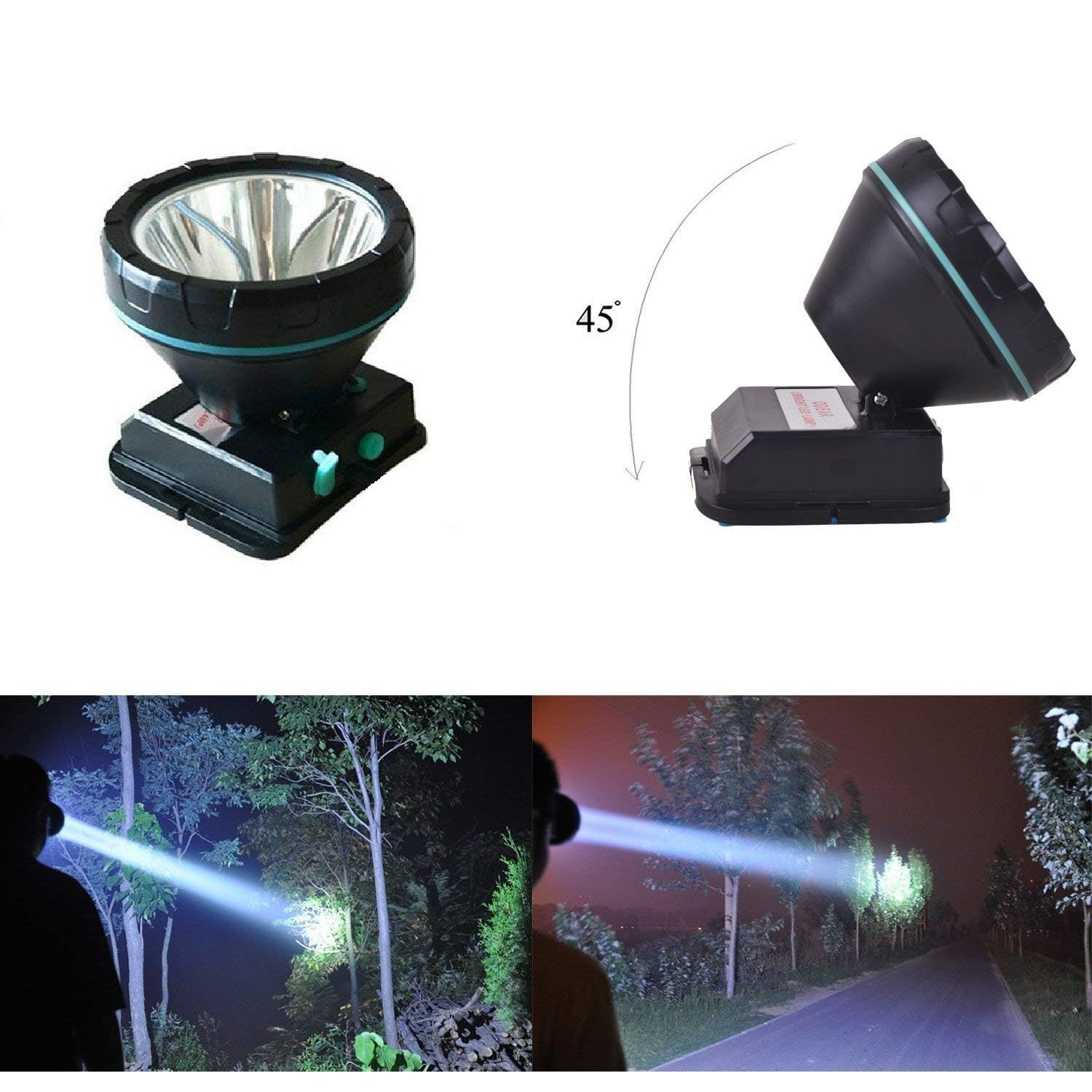 ODEAR Rechargeable LED Headlamp - Bright Camping & Mining Torch, Black, Model LW900056, Plastic Material