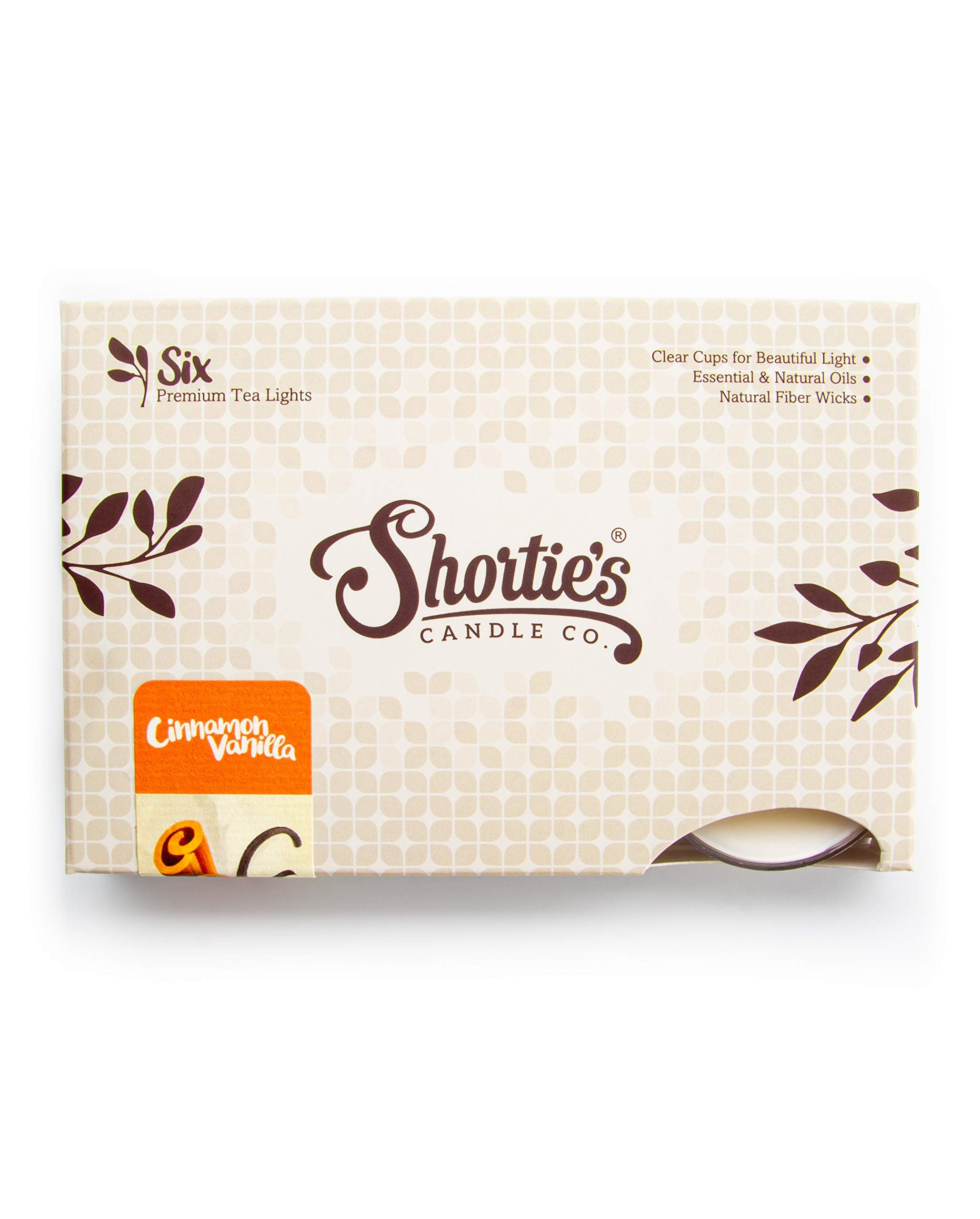 ShortieS Candle Company Cinnamon Vanilla Tealight Candles - 6 Scented Beige Tea Lights - Made In The Usa - Paraffin Wax