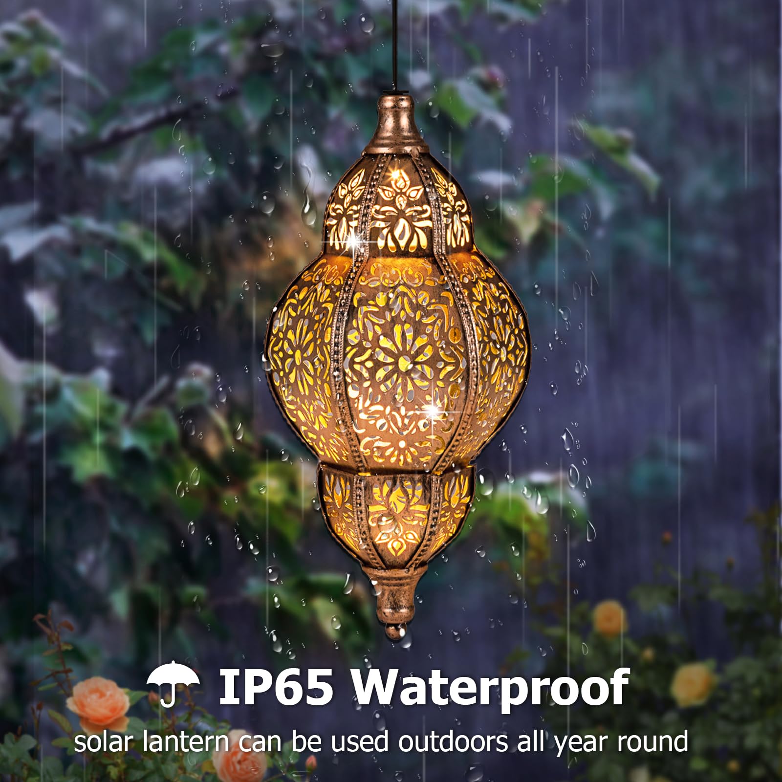 Solar Lanterns Outdoor Waterproof  Hanging Solar Lantern Garden Decor  Metal Moroccan Decorative Garden Lights For Yard  Patio  Lawn  Porch  Unique Housewarming Gifts