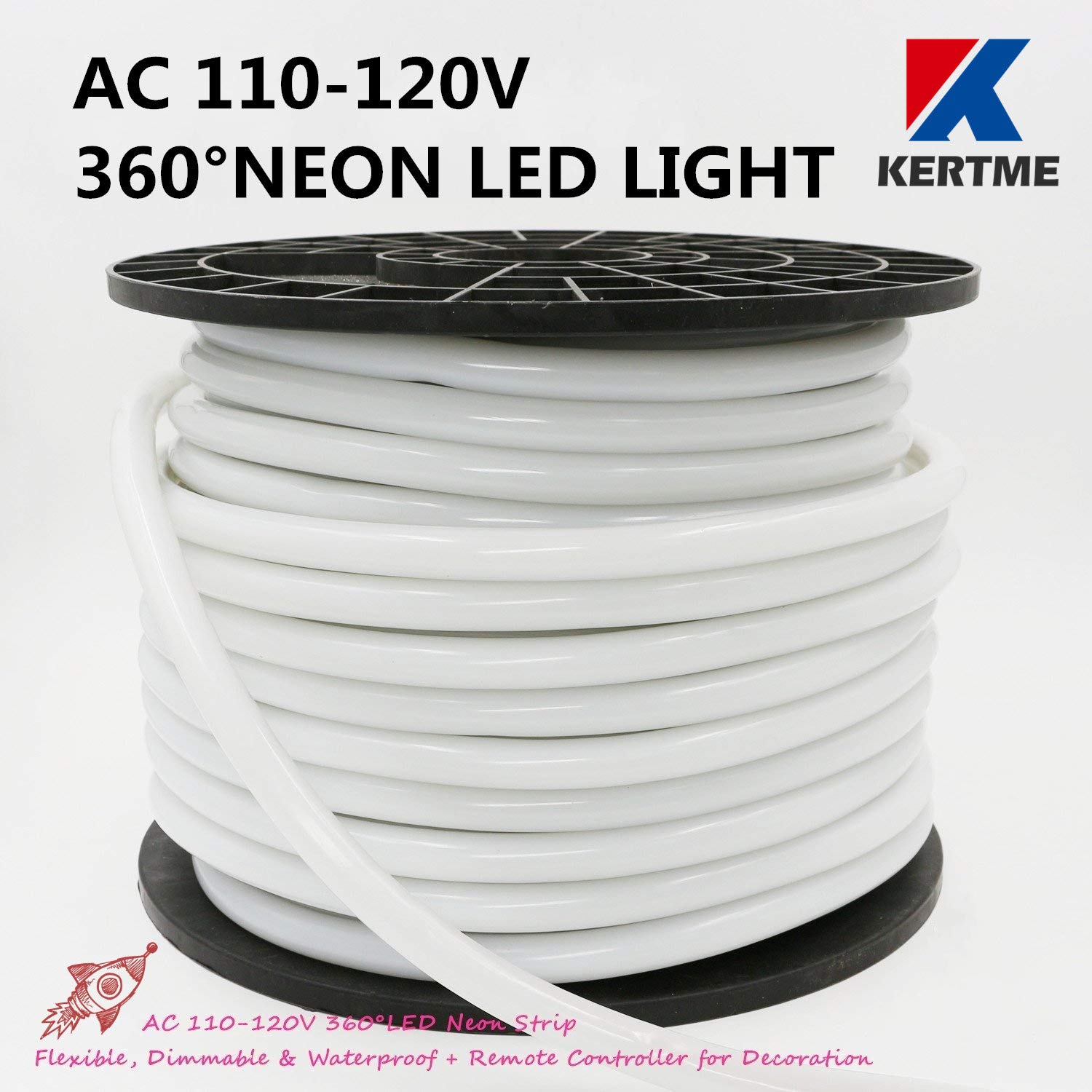 KERTME Neon LED Light Strip, 360° Dimmable, Waterproof, 5m/16.4ft, Pink, Model 360 degree-NEON-P-5M