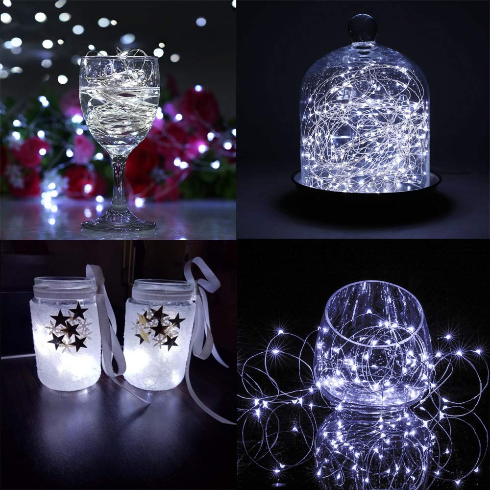 BXROIU Fairy Lights, 6 Pack, 20 LEDs, 6.6Ft Micro Silver Wire, Battery Operated, Cool White, Perfect for Bedroom, Christmas & Wedding Decor