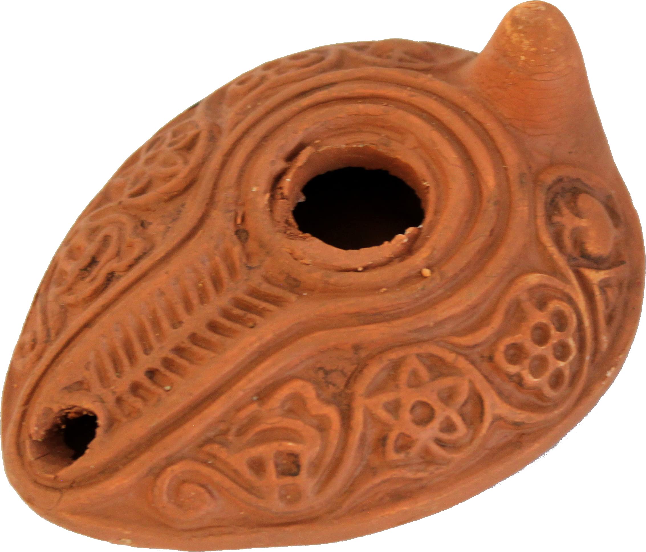 Holy Land Market Ancient Biblical Oil Lamp Replica - Clay, 4 in, Byzantine I with Plate, Model B0048LX7O8
