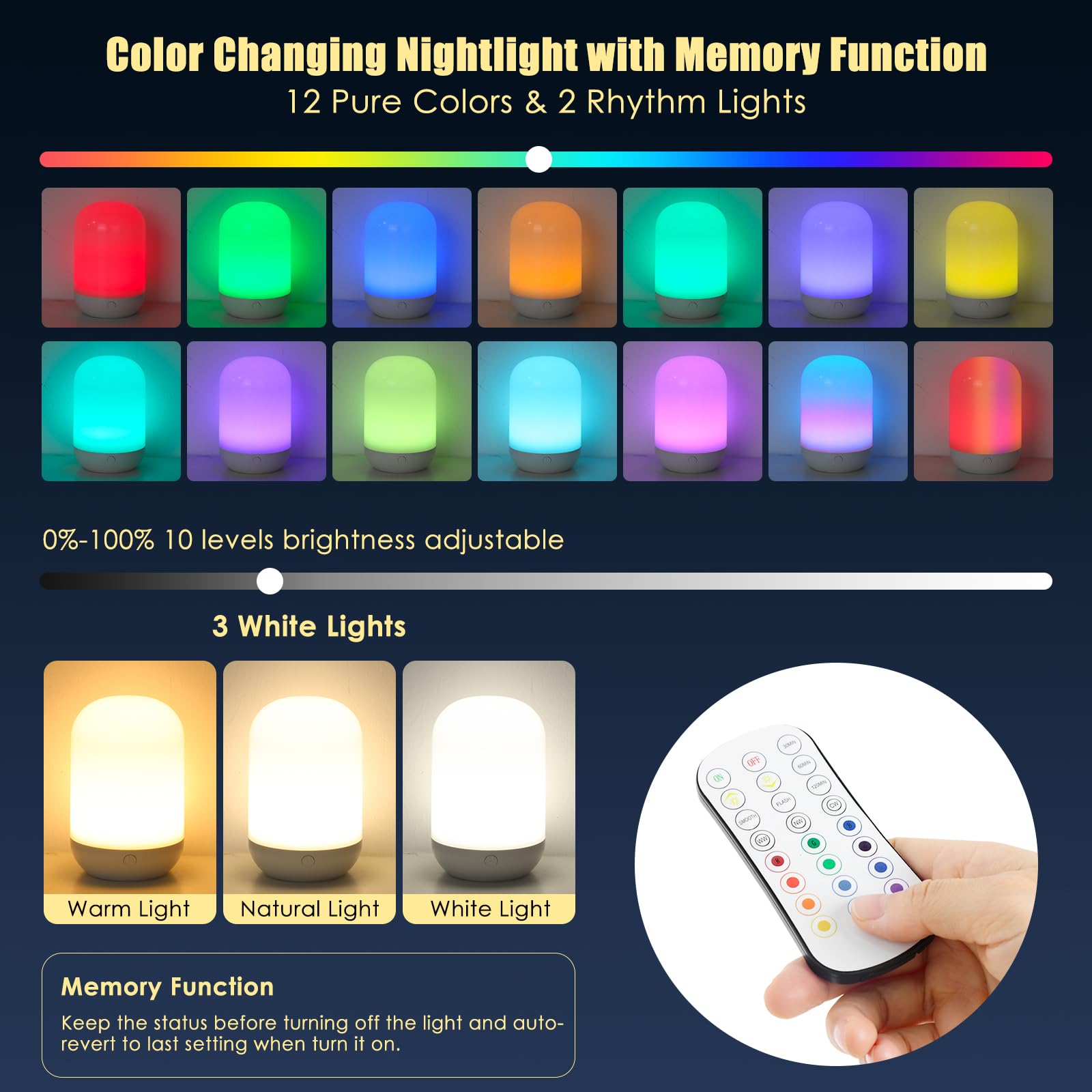 Benaep 3-in-1 Rechargeable Night Light - Dimmable, Remote Control, Set of 3, 17 Colors, ABS Material, Baby Night Light