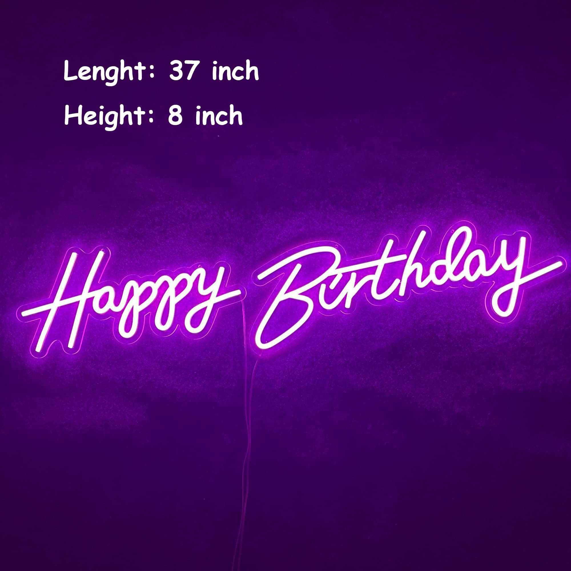 ASIUXIRS Neon Sign - 37x8" Happy Birthday Wall Art, Pink Acrylic for Bar, Club, Bedroom, Cafe, Wedding Party Decor