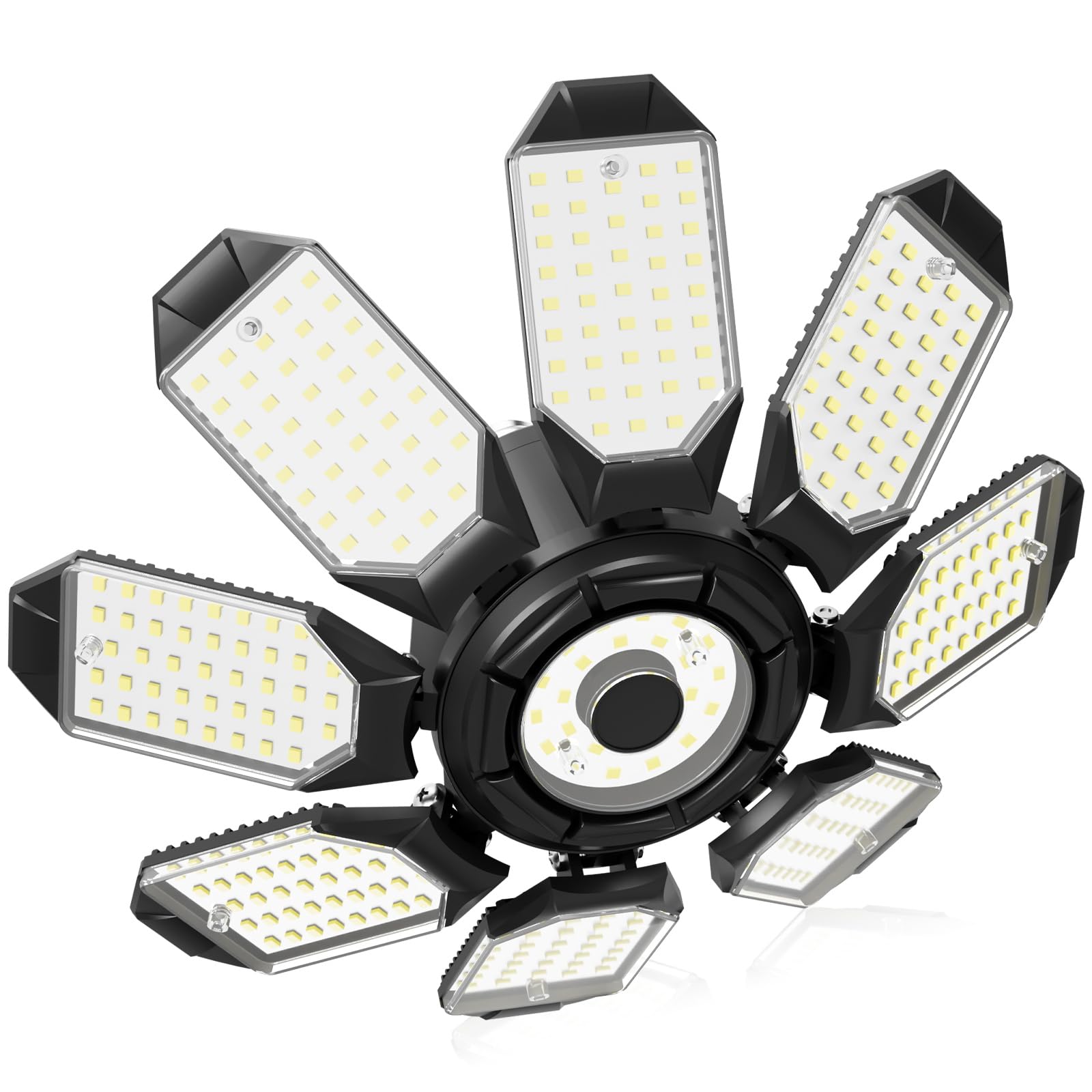 Adiding LED Garage Ceiling Lights 14000Lm w/ 8 Adjustable Panels  Super Bright Deformable Basement Light Bulb Fixture Screw in E26 Bulbs Socket for Indoor Shop  Workshop  Attic  Barn  Bay  Home Gym