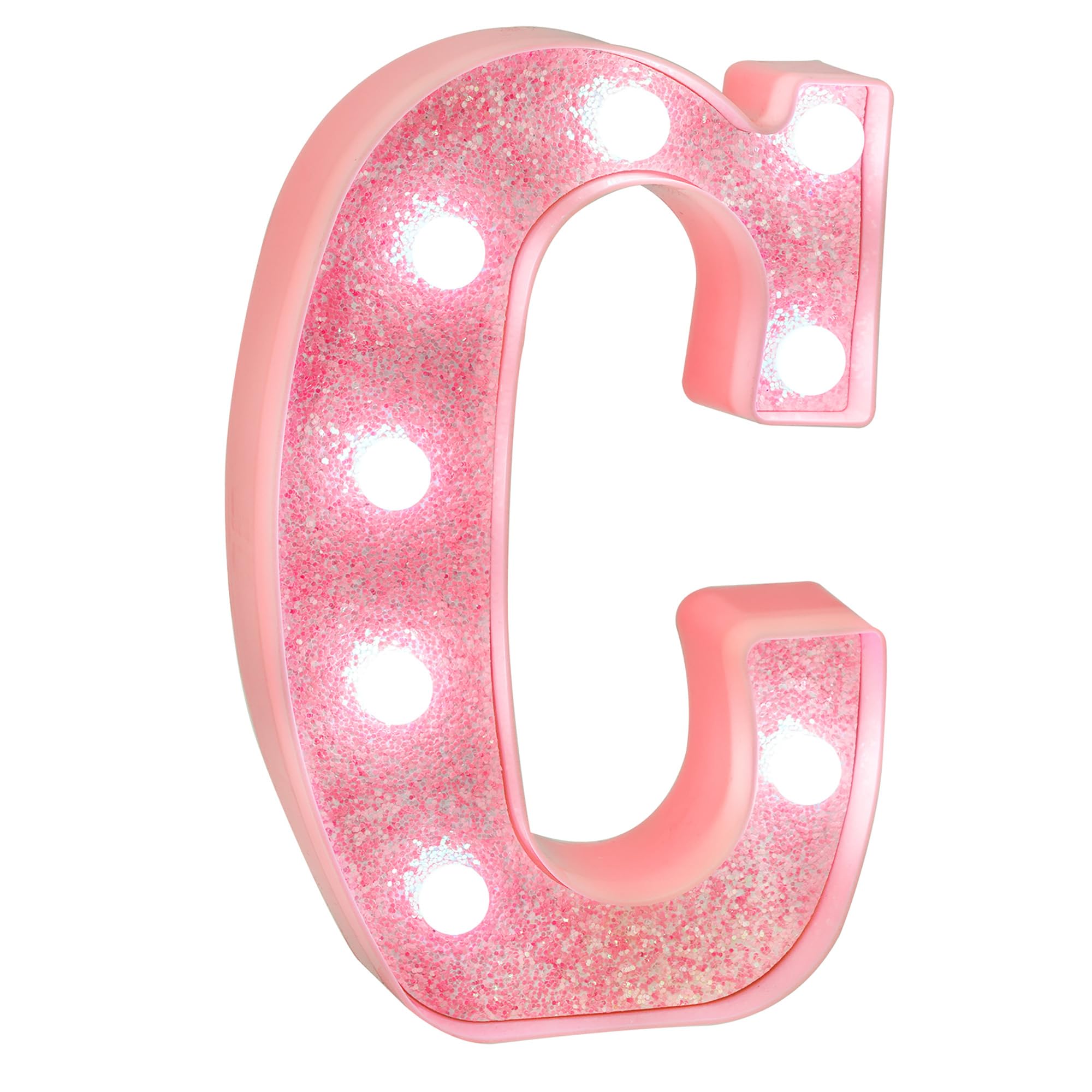 EUFONY Pink Glitter LED Marquee Light Up Letter C with Cool White Lights, Battery-Powered Alphabet Letter Sign for Girls Gift, B