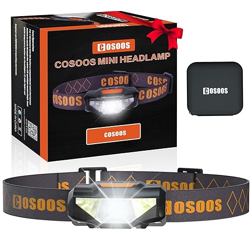 COSOOS LED Headlamp Flashlight, Waterproof, Lightweight 1.6oz, Black, with Carrying Case, Ideal for Camping, Jogging, and Reading