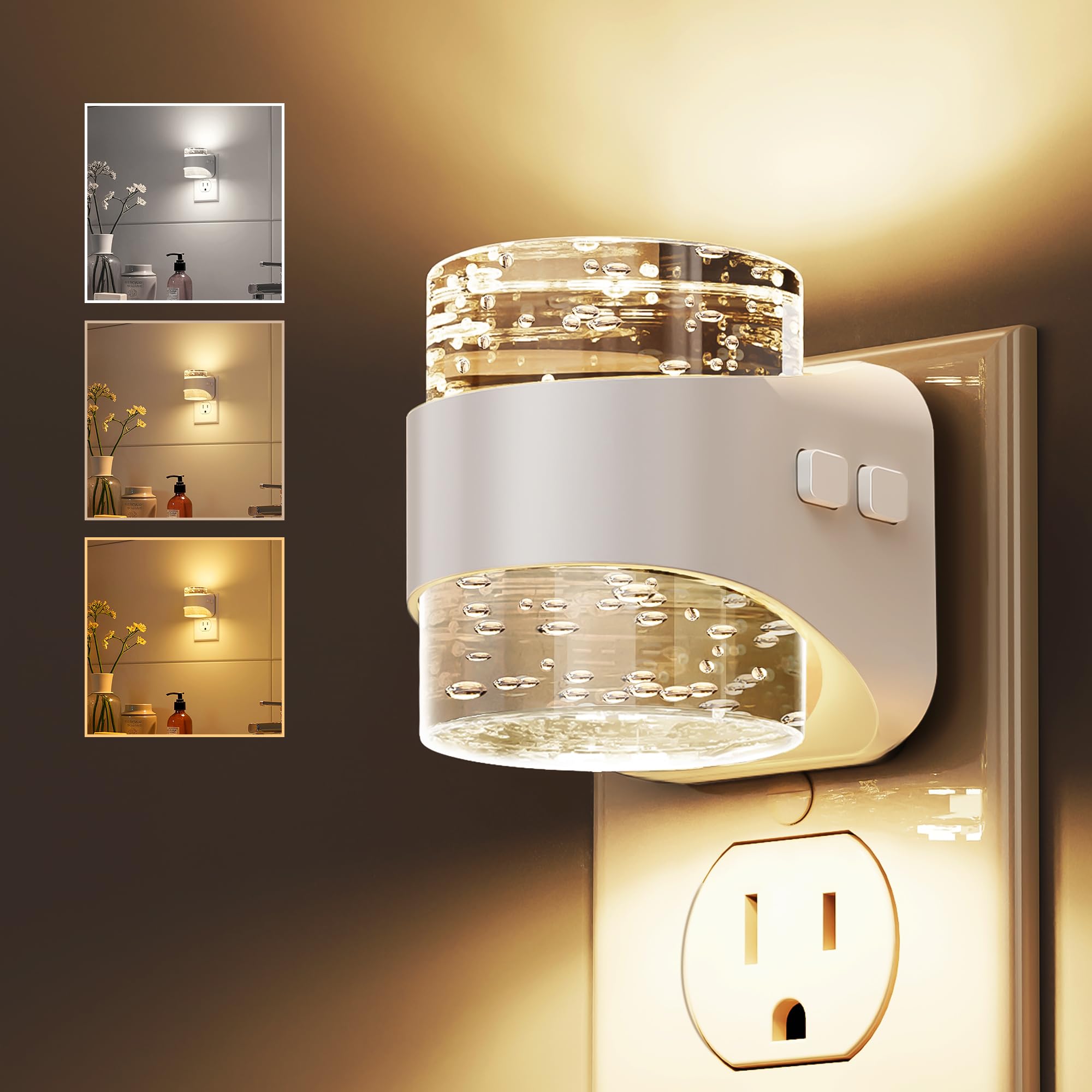 L LOHAS LED Night Light  3CCT Bubble Night Lights Plug into Wall 3000K/4000k/5000K Adjustable Night Light Dimmable Nightlights with Dusk to Dawn Sensor for Rooms Bathroom Hallway