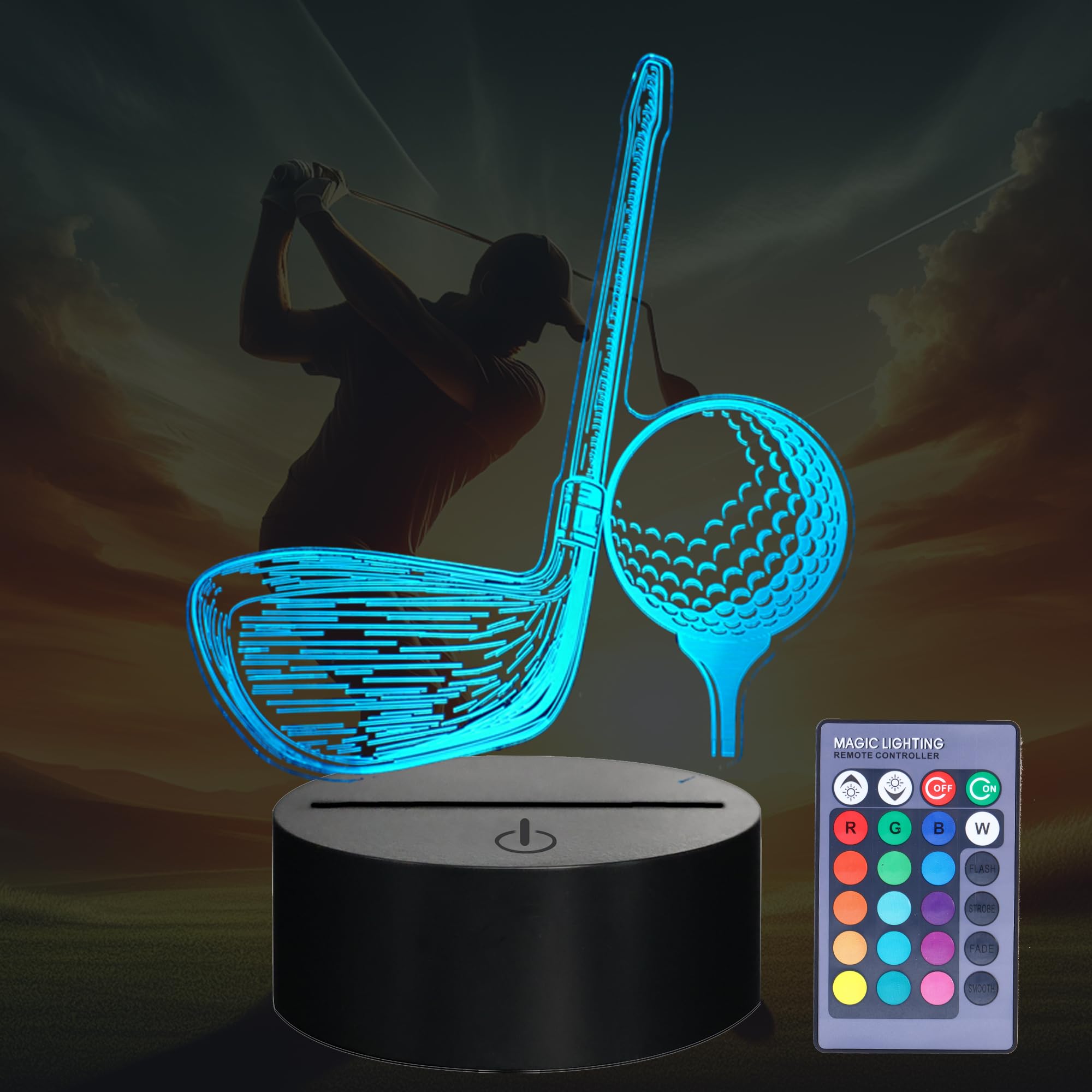 POSSHE Golf Night Light, Golf Club Gifts, 3D Illusion Lamp with 16 Colors Changing, Remote Control and Dimmable, Men Boys Girls 