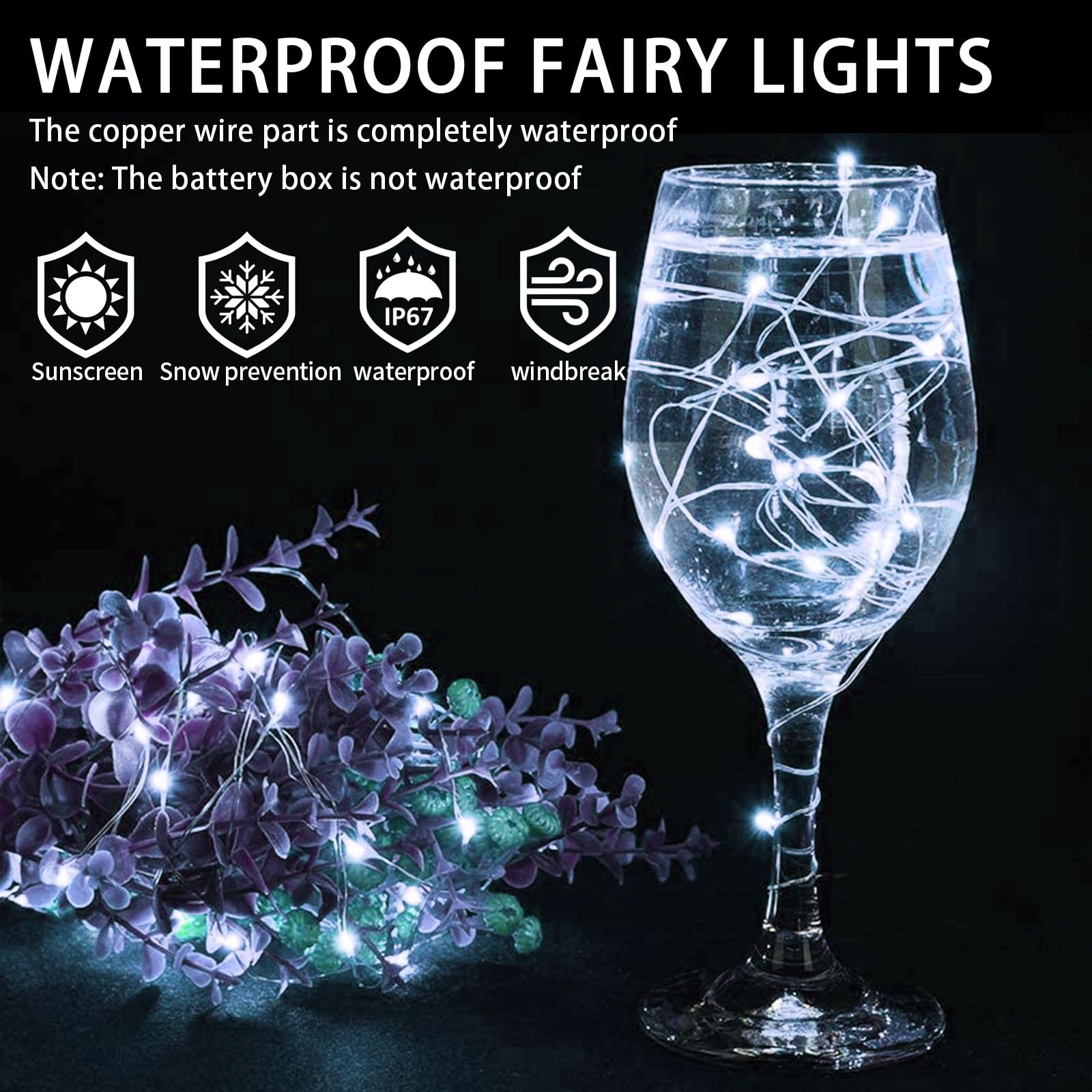 chzk Fairy Lights 24 Pack 7FT 20 LED Twinkle Lights, Battery Operated, White, Model D11-BKDC for Christmas, Halloween, Table Decorations