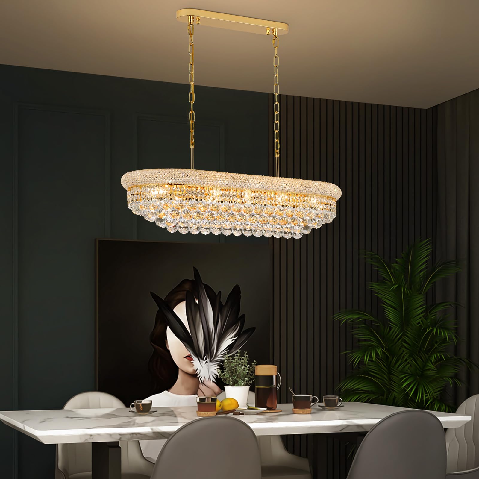 Crystal Chandeliers For Dining Room Light Fixtures Over Table  Modern Crystal Chandeliers For Kitchen Lsland  11 Lights Empire Style Gold stylish Lighting Fixtures For Living Room Bar L34.5 Inch
