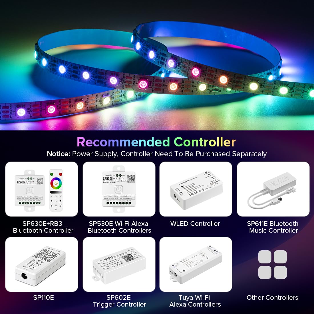 Sezo Ws2812B Led Strip Light 3.3Ft 60Pixel/M 60Leds Dc5V Individual Addressable Led Strip Smd5050 Rgb Dream Color Programmable L
