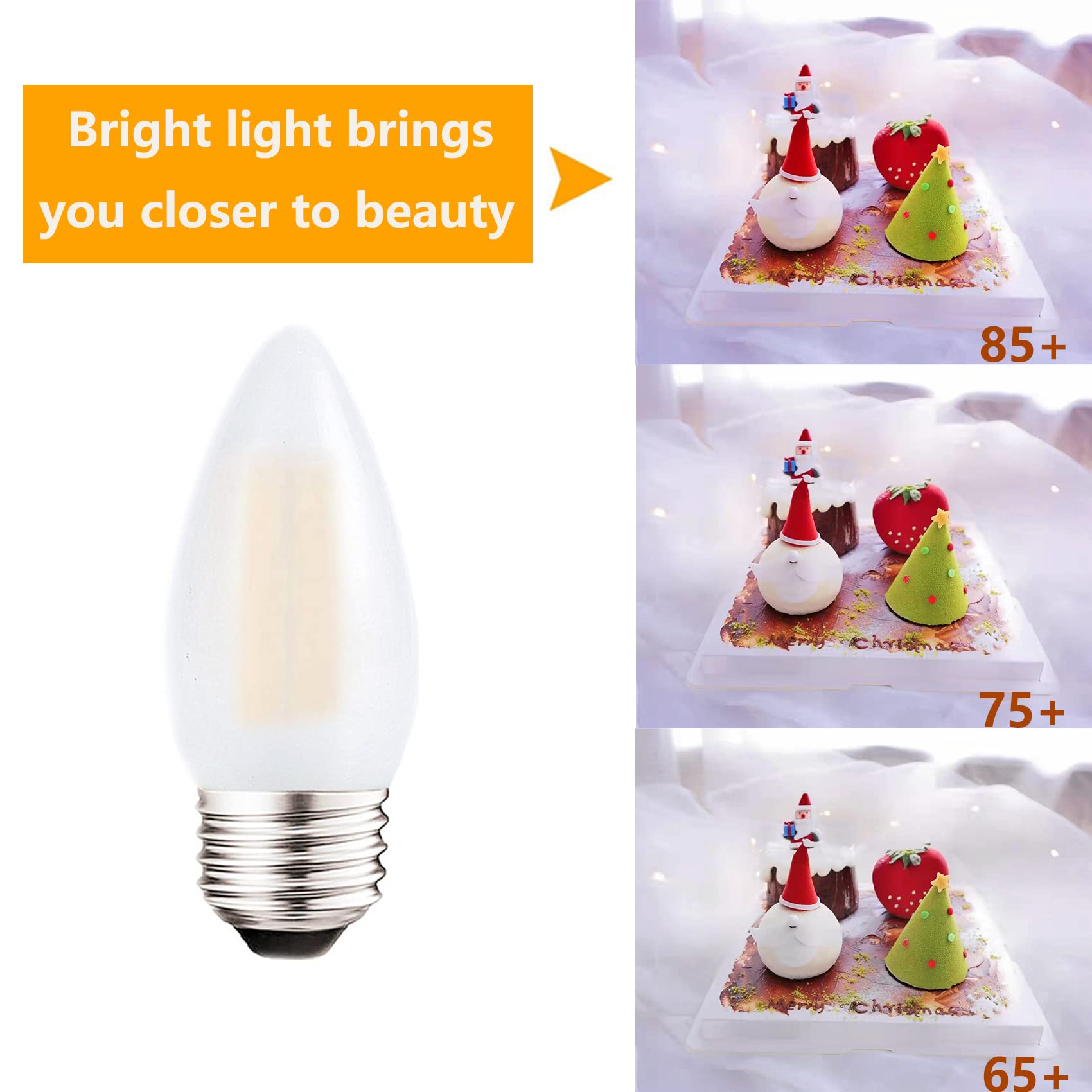 Sunaiony Dimmable Led Candelabra Light Bulbs 40W Equivalent E26 Base, B11 Led Chandelier Candle Light Bulbs, Frosted E26 Medium