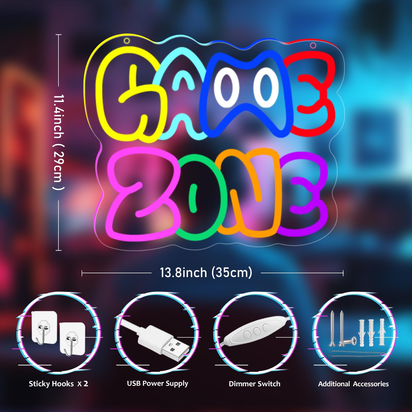 Innovtools Game Zone Neon Sign  Led Gamer Neon Signs For Room Decor  Dimmable Gaming Light Up Sign For Teens  Boys  Kids  Birthdays  Christmas  Video Game Decor Gifts For Wall  Bedroom(Zone)