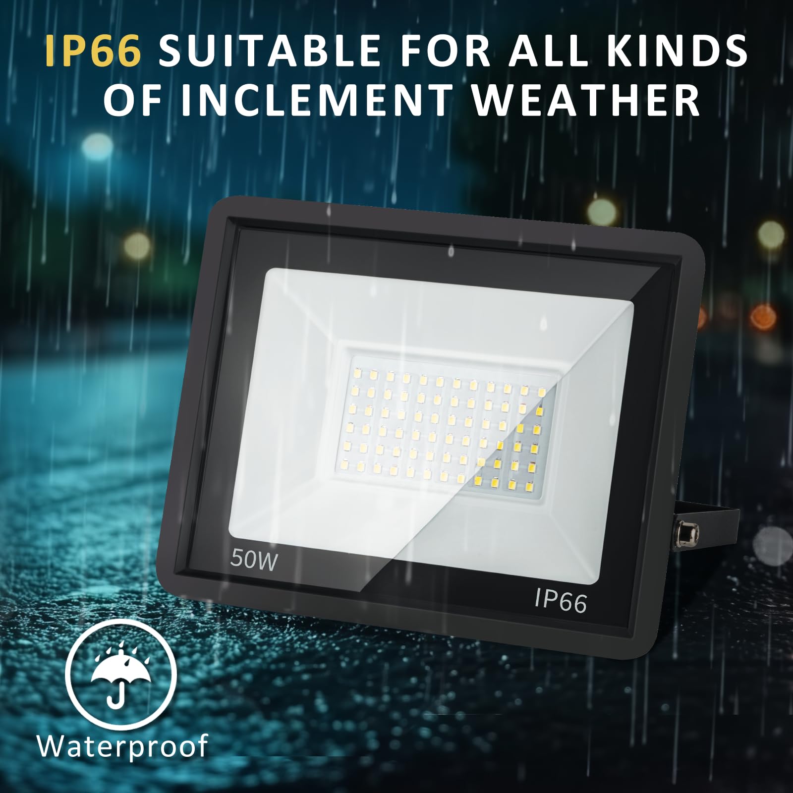 ZHPINGMX 50W LED Flood Light - 5000LM Super Bright, 6500K Daylight White, IP66 Waterproof, Black, 1Pack