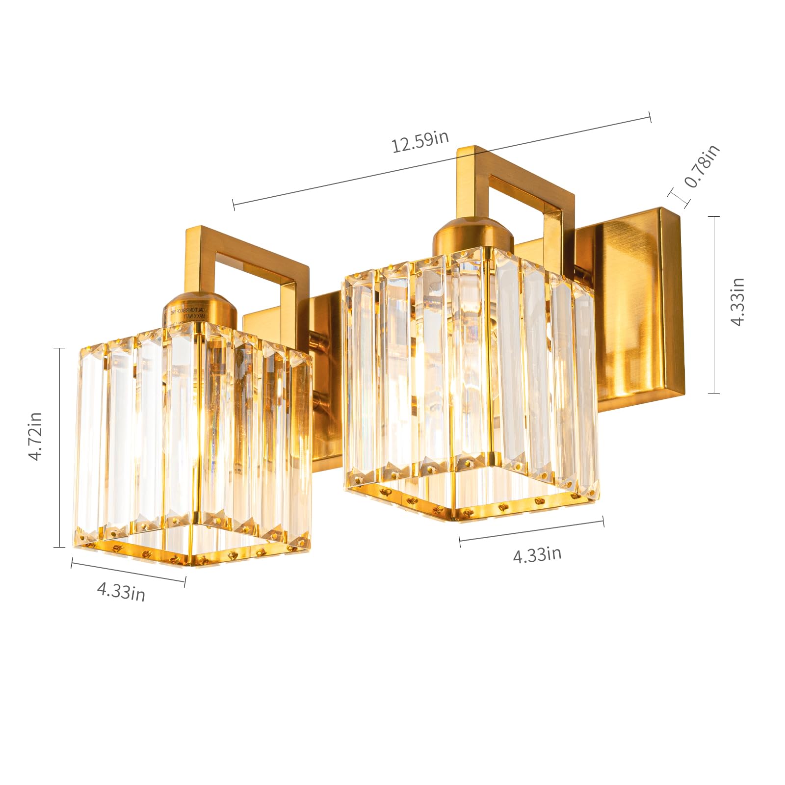 Fdpby Modern Bathroom Vanity Light 2-Lights Gold Crystal Wall Lamp Bathroom Modern Crystal Vanity Lighting