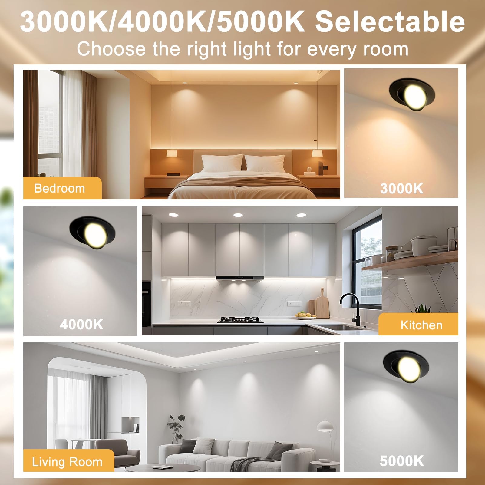 Lightdot 6 Pack 6 Inch Led Gimbal Recessed Lighting  360+90 Adjustable  3Cct Selectable & Dimmable (5%-100%)  1300Lm Ultra Bright Canless Downlight  Etl/Fcc Certified For Living Room/Kitchen-Black
