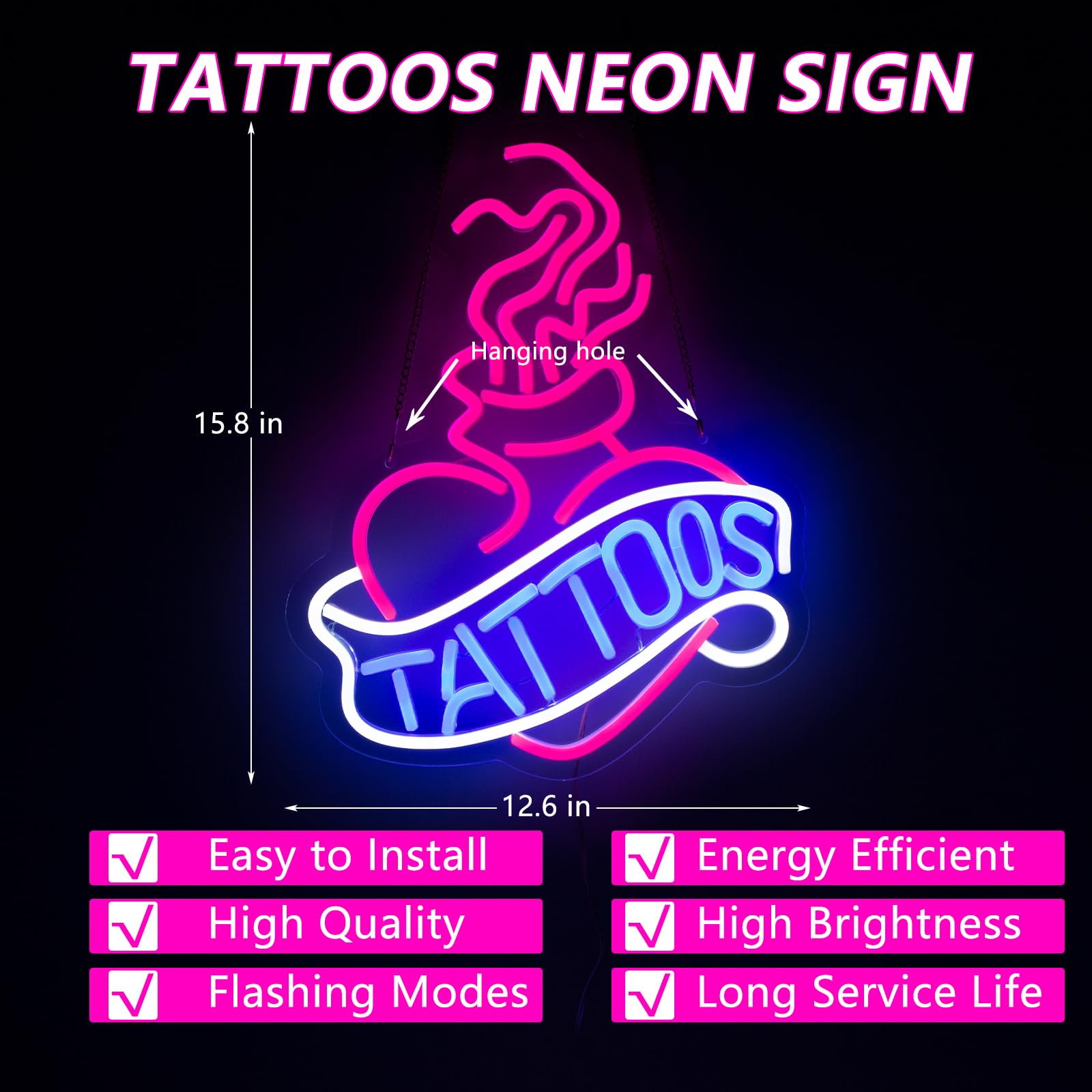 Moodlion Tattoo Neon Sign For Wall Decor Studio Room Led Lights, Pink Tattoo Decor Neon Signs Aesthetic Operated Light For Door