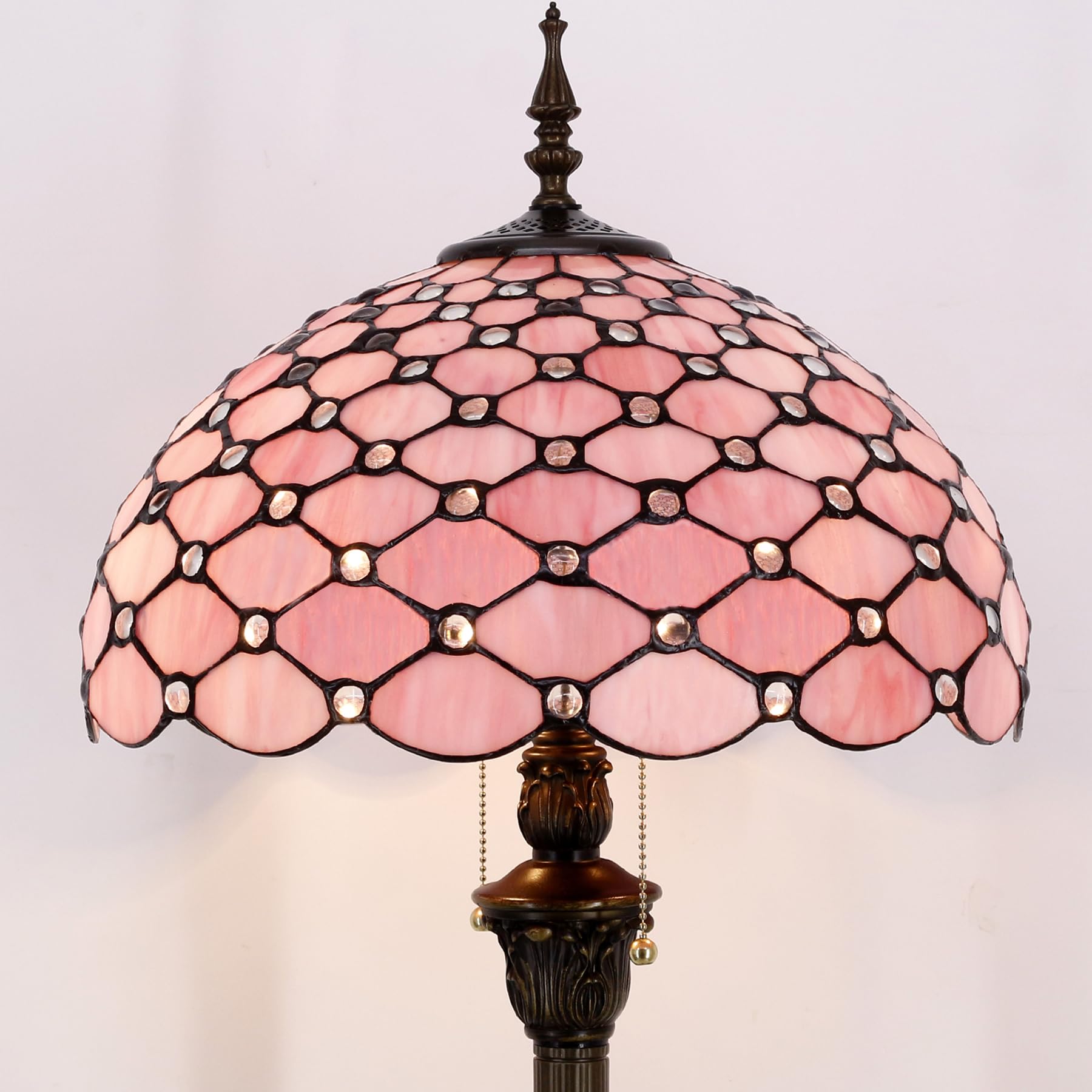 WERFACTORY Tiffany Floor Lamp Pink Stained Glass Bead Standing Reading Light 16X16X64 Inches Antique Pole Corner Lamp Decor Bedr