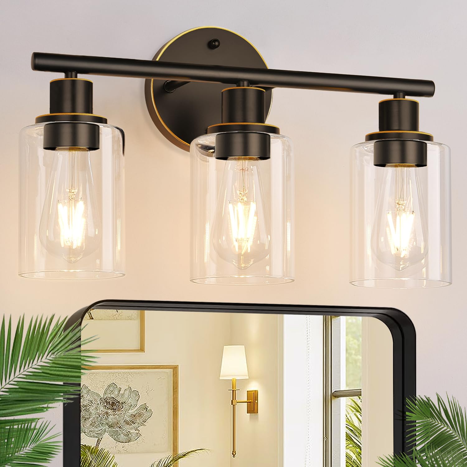 Zarbitta 3-Light Bathroom Vanity Light, Oil Rubbed Bronze With Clear Glass Shades