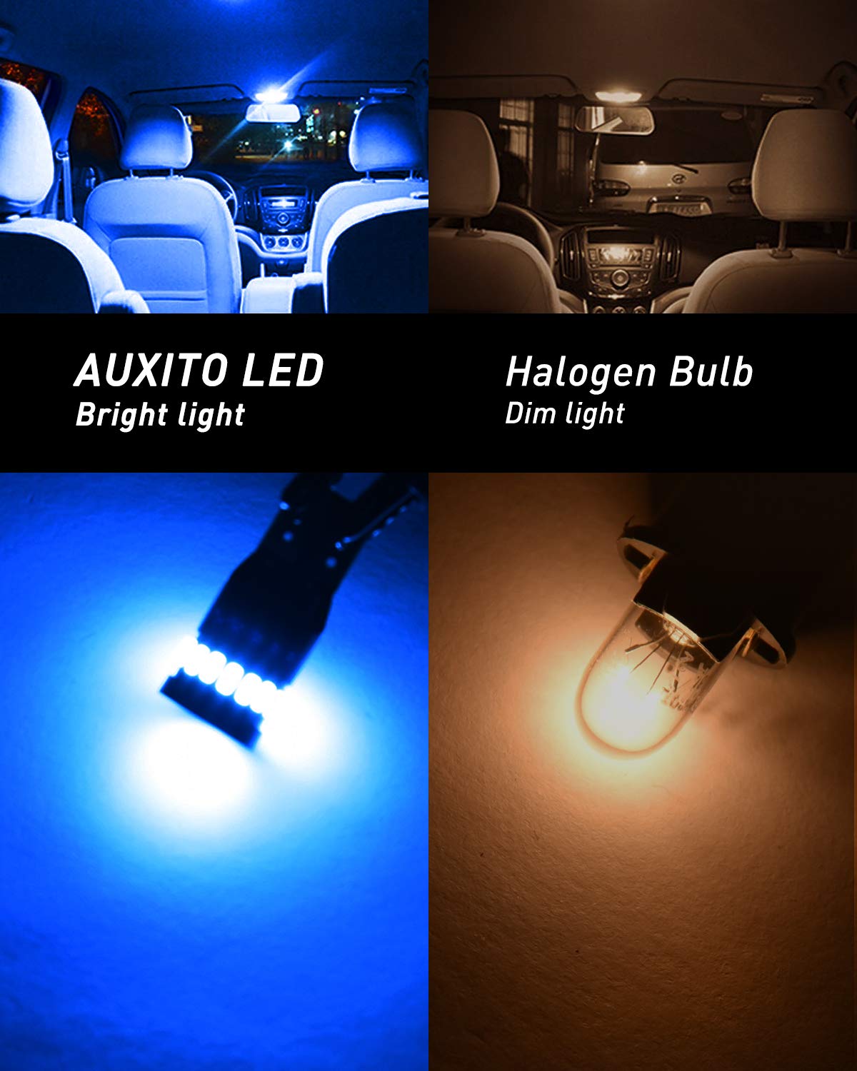 Auxito 194 Blue Led Bulbs 168 175 2825 W5W T10 24-Smd 3014 Chipsets For Car Interior Dome Door Map Dashboard Courtesy Light Lice