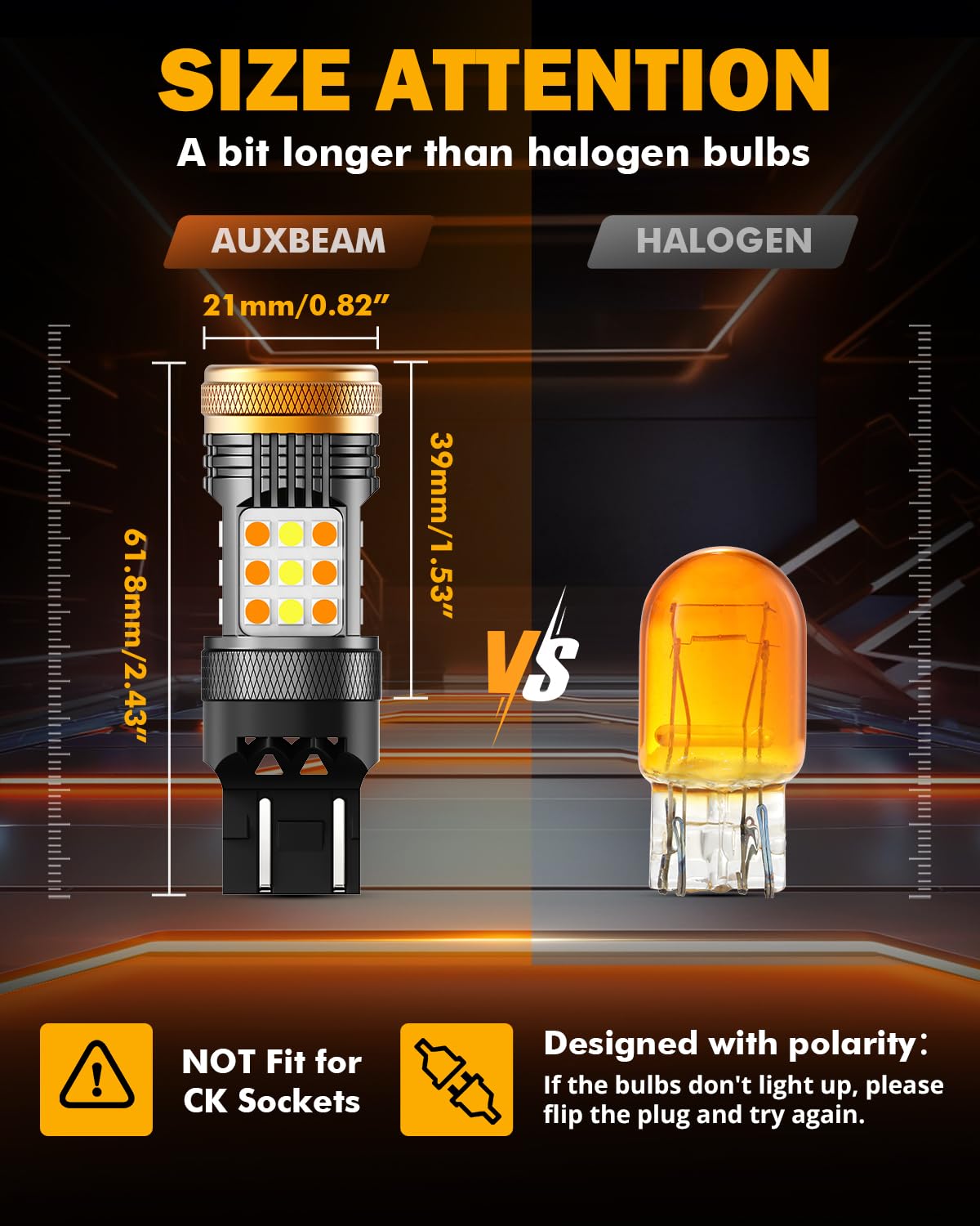 Auxbeam B21 Series 7443 LED Bulbs - Switchback, CANBUS Error Free, White & Amber, Super Bright Turn Signal Light, 7443 Size