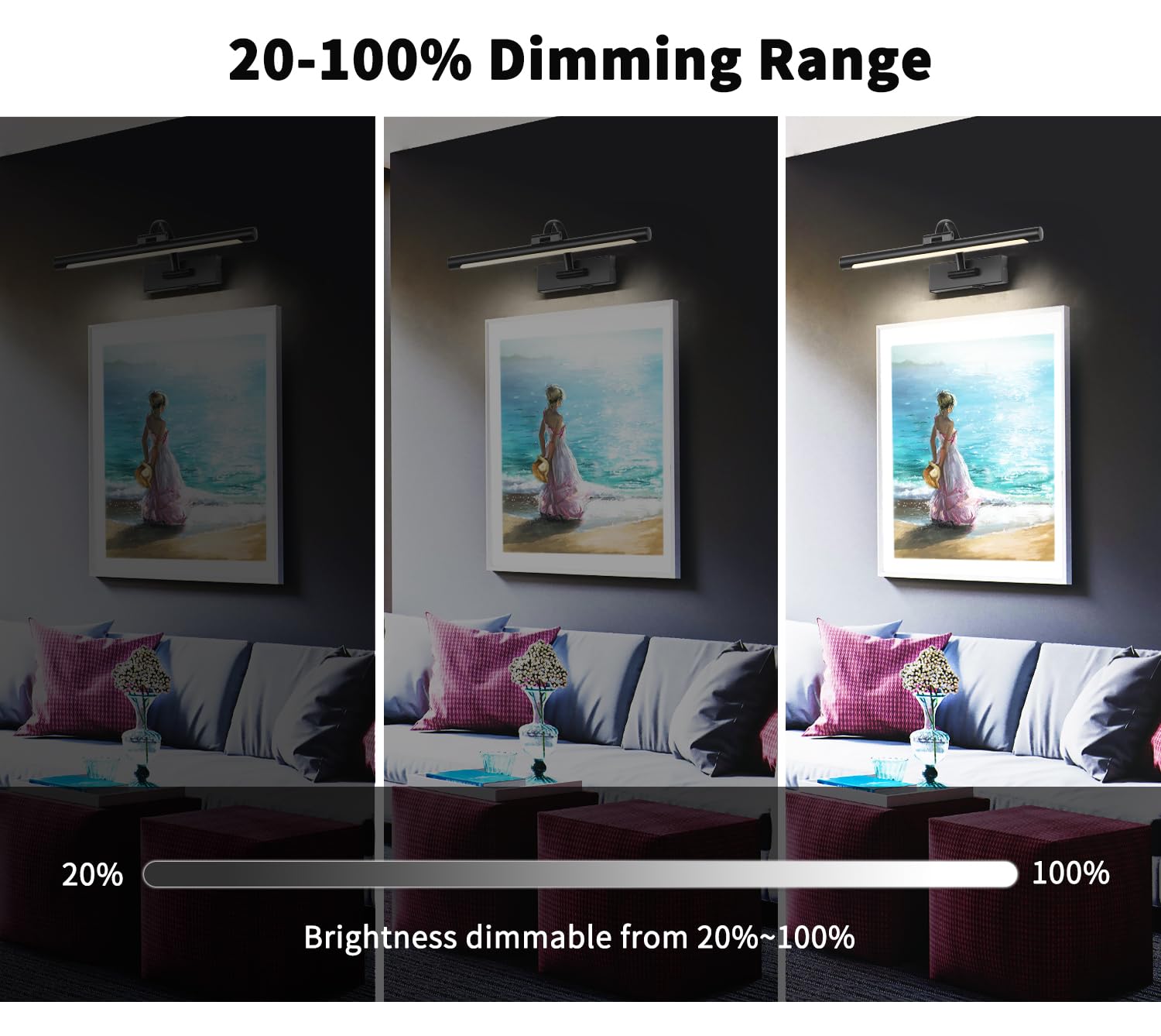 Desoop Picture Lights Battery Operated With Remote And Dimmable Function, Rechargeable Gallery Light Black Art Light Wireless Pa