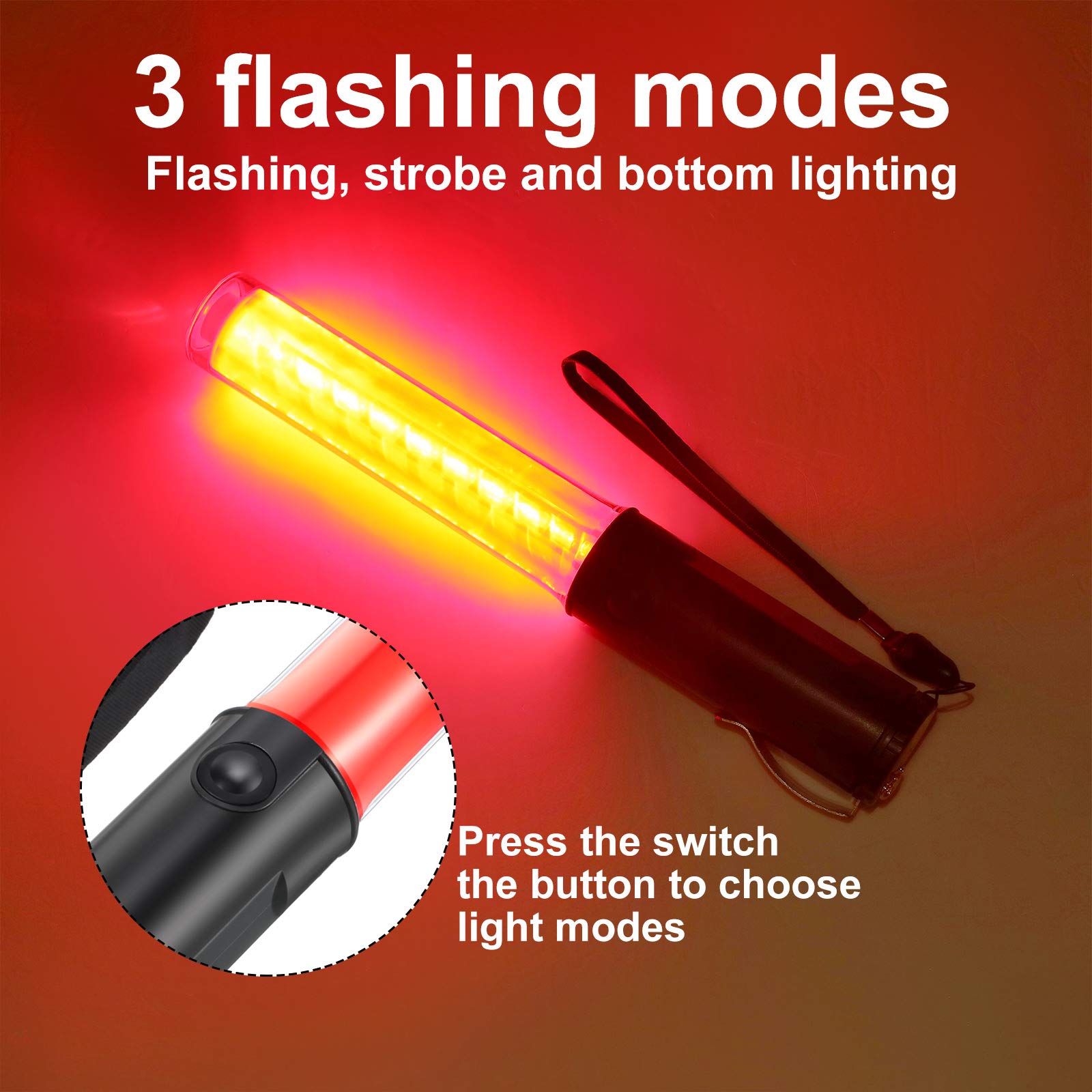 Weewooday 2 Pieces Led Signal Wand Traffic Flashlight, 11 Inch, Battery Powered, Durable, Waterproof, Wide Application