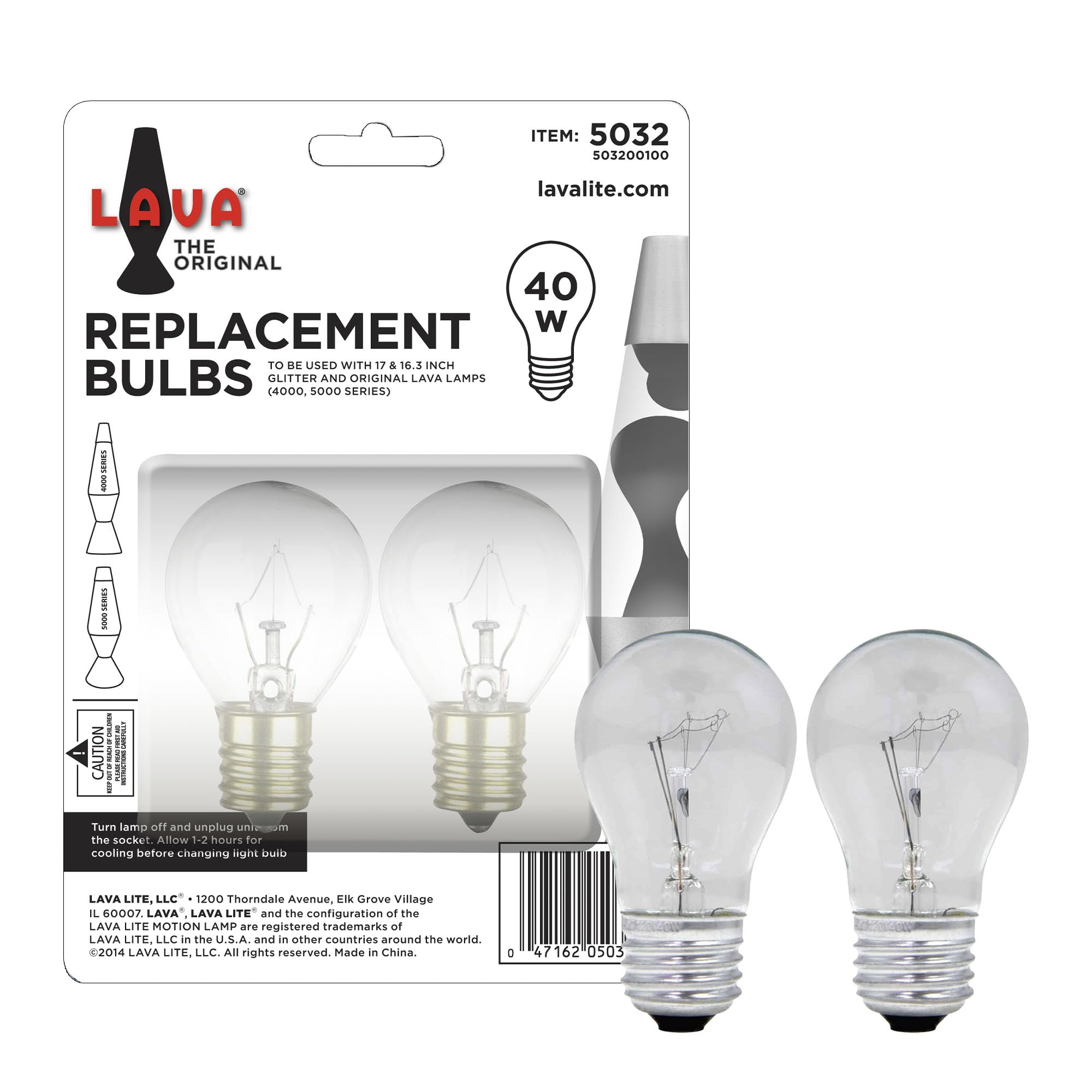 Lava 5032-6 Light Bulbs, 40-Watt Replacement, Clear, 2 Count (Pack of 1), Glass