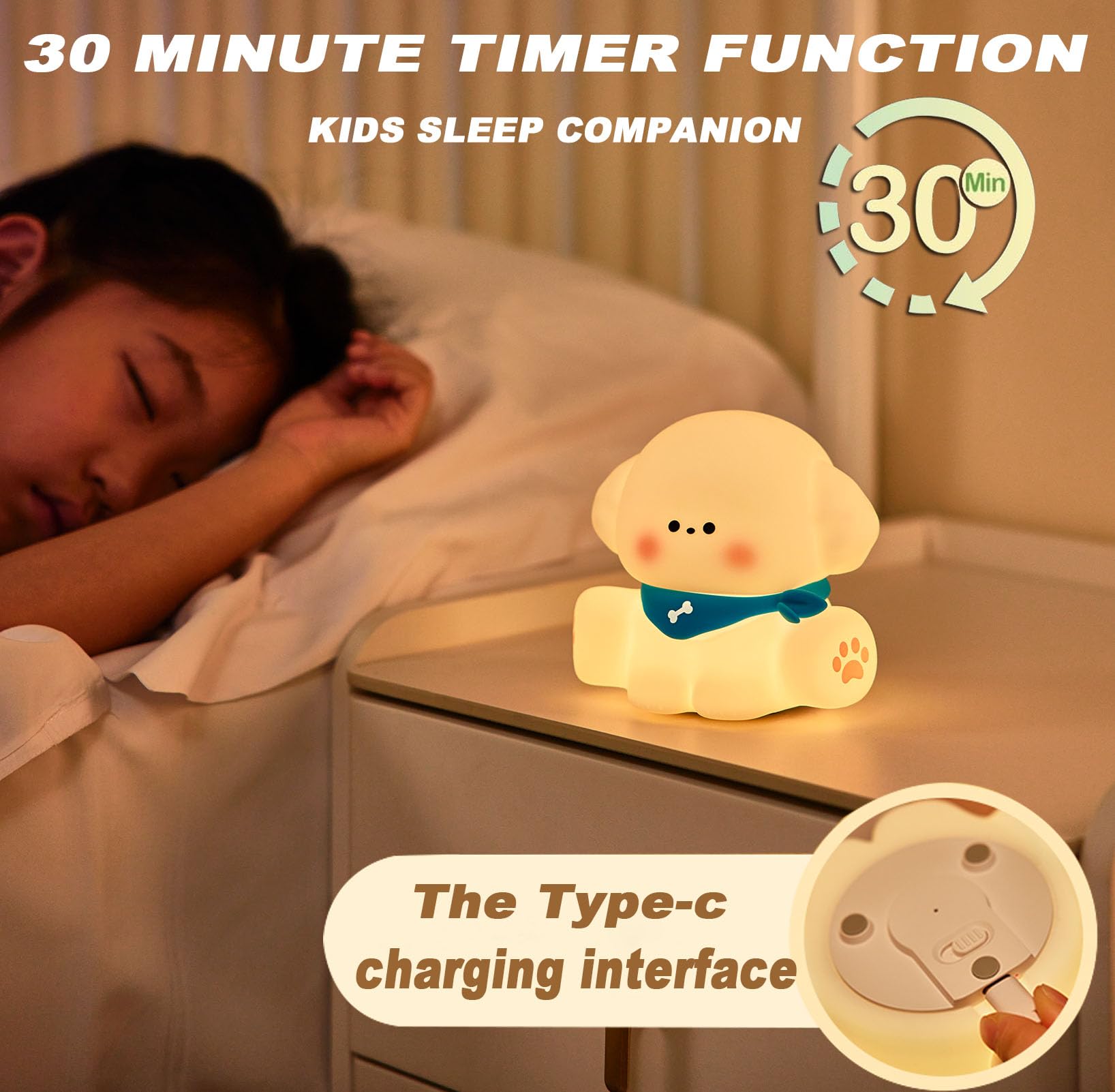 HAPPYBAG Dog Lamp, Cute Puppy Night Light for Kids, Dimmable Nursery Puppy Lamps, Silicone Fruit Bedside Lamp for Baby and Toddl