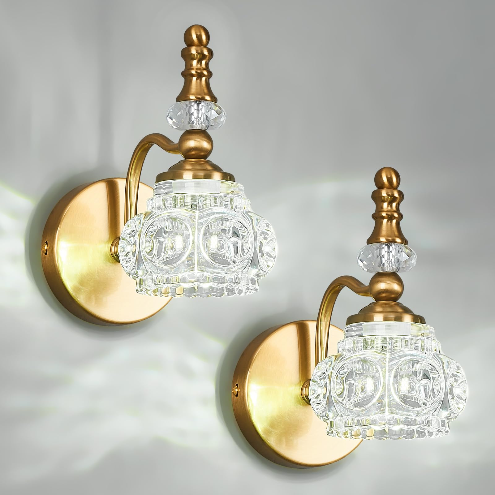 Lbsqj Modern Wall Sconce Set Of Two Indoor Lamp Gold Vintage Glass Light Bathroom Vanity Fixture Wall-Mounted Room Lighting
