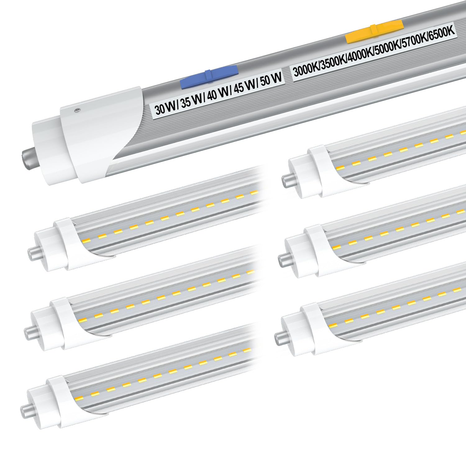 Etl Listed 8Ft T8/T12 Led Bulbs 8 Foot, 5 Power(30W-50W)& 6Cct(3000K-6500K) All In 1, Plug & Play Or Ballast Bypass,T8 Fluoresce