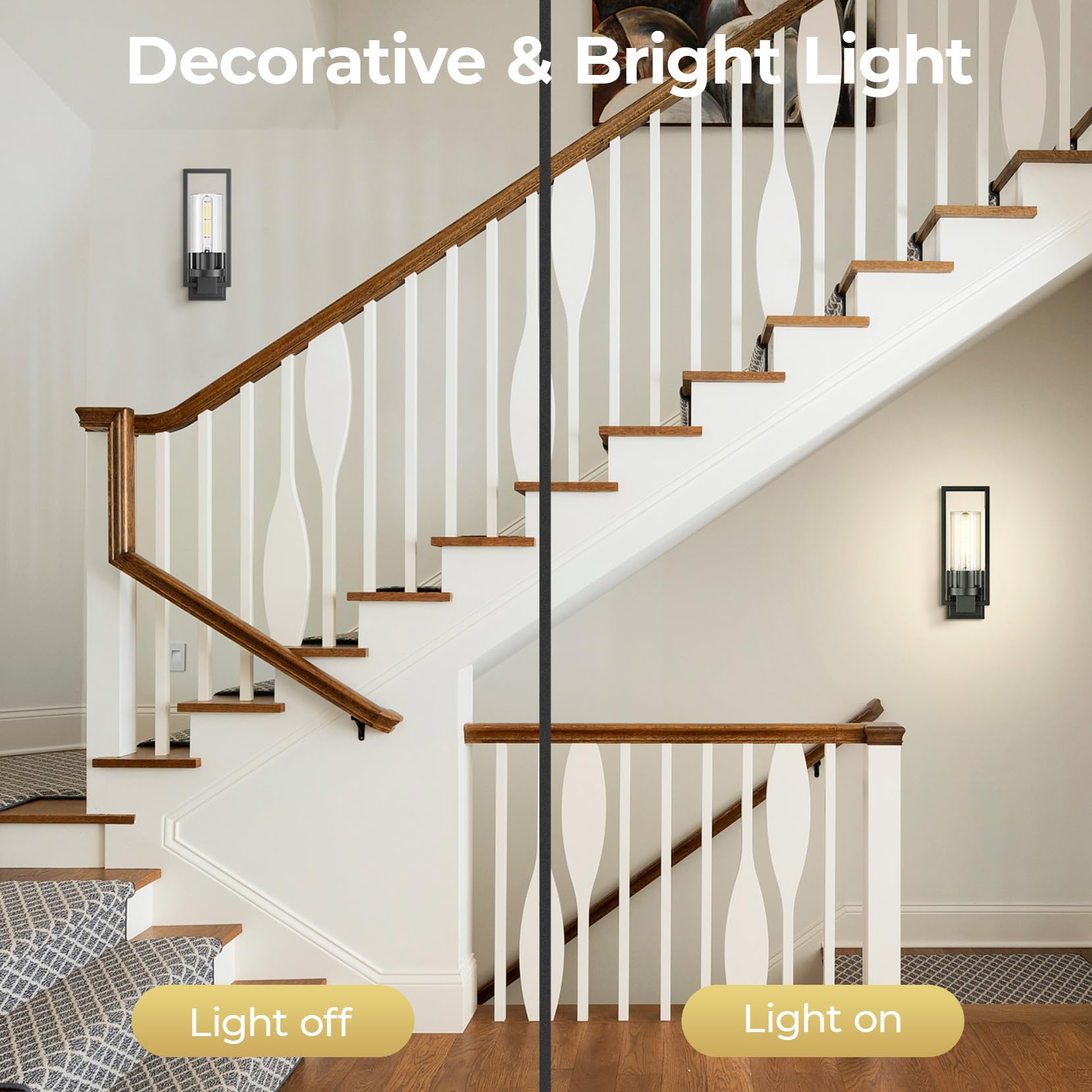 CINOTON Black Wall Sconces Set of 2, 15in Matte Black Hardwired Vintage Light Fixtures, Clear Glass, Model STR-WL-0016