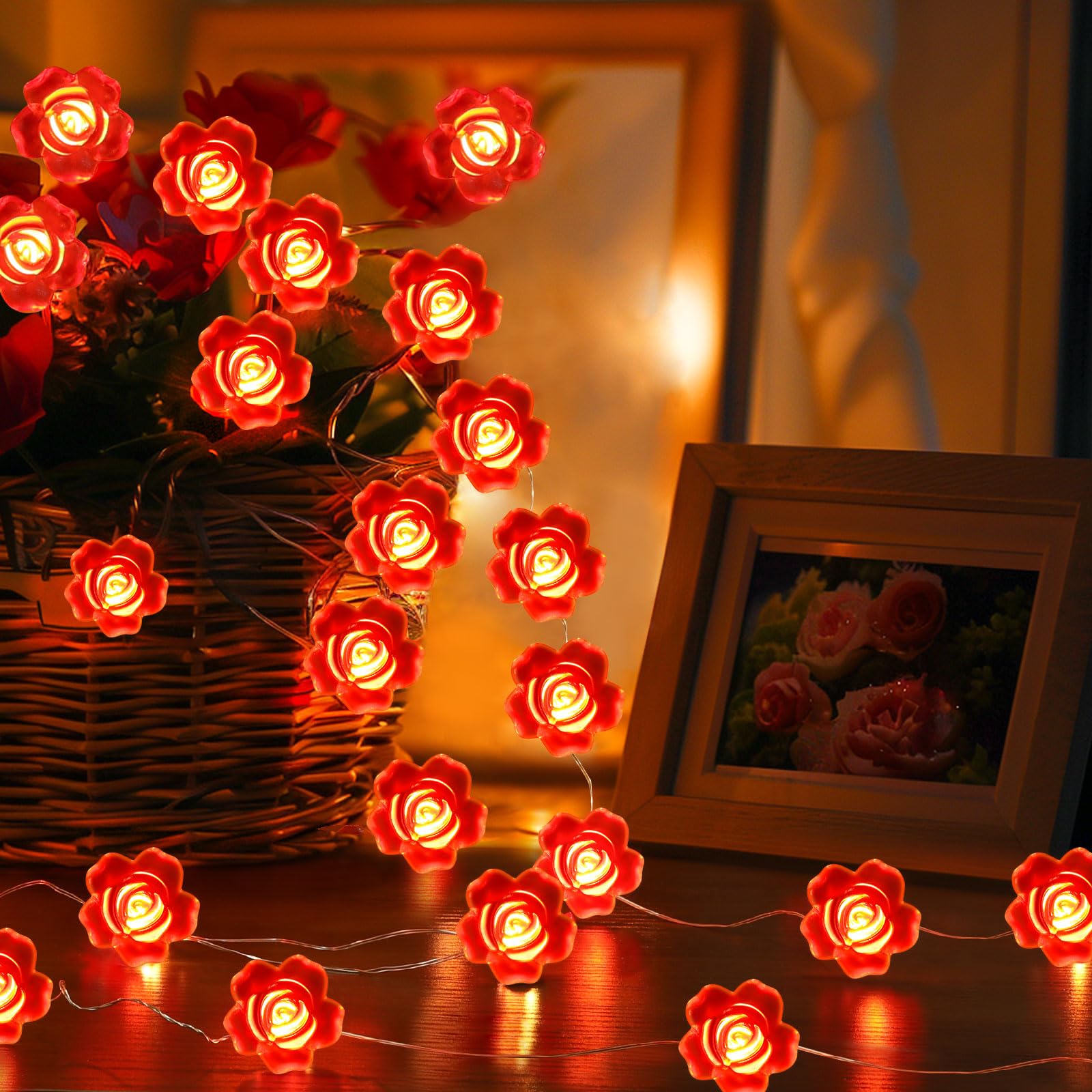 Coquimbo Heart String Lights, 10FT 30 LED Battery Operated Fairy Lights, Copper Indoor Decor for Valentines Day, Weddings, Parties