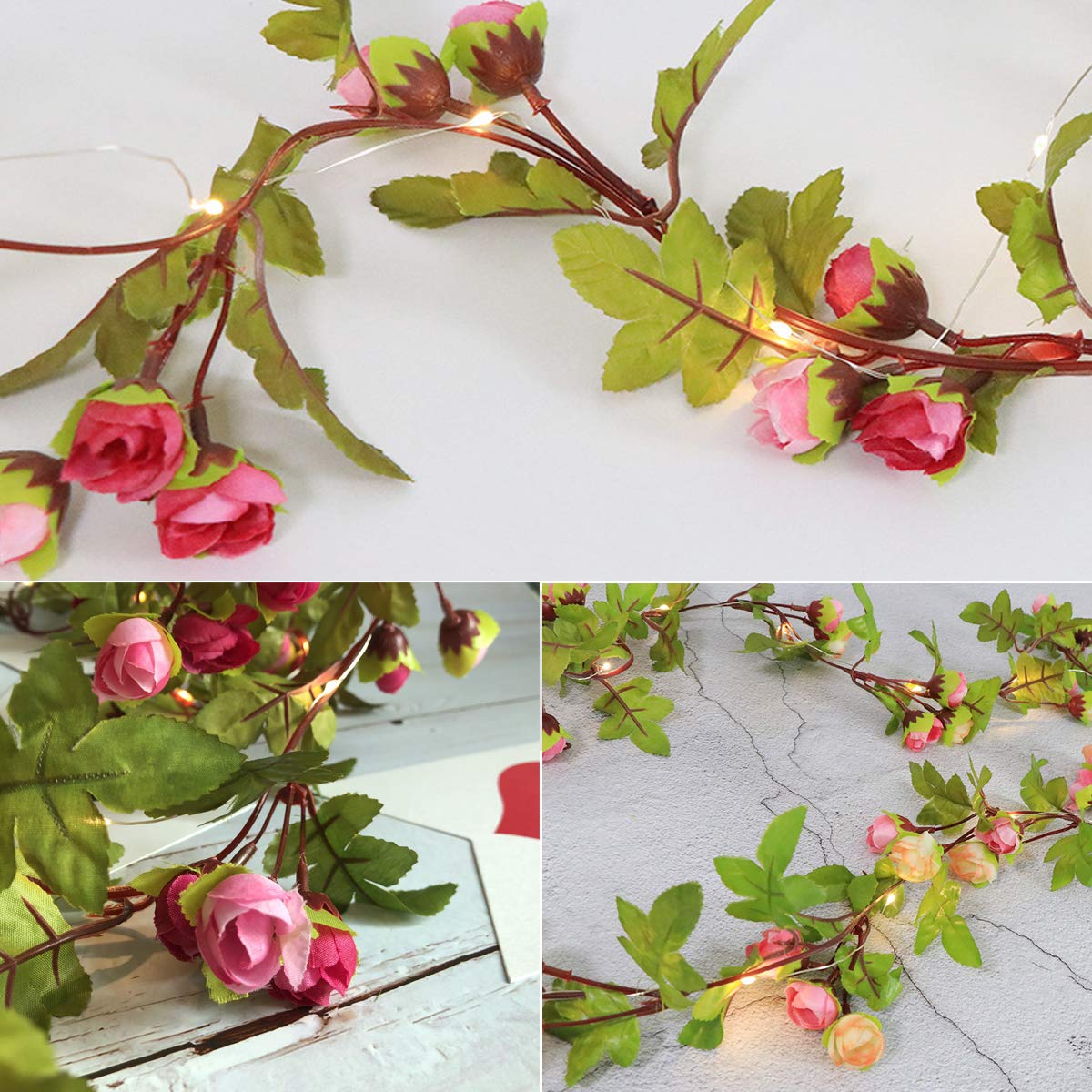 Flower String Lights Decor,8 Light Modes 6Ft 20 Led Rose Flower Garlands Decoration Indoor Outdoor,Flower Fairy Light For Women Wedding Wall Windows Home Garden Party Battery Powered Waterproof