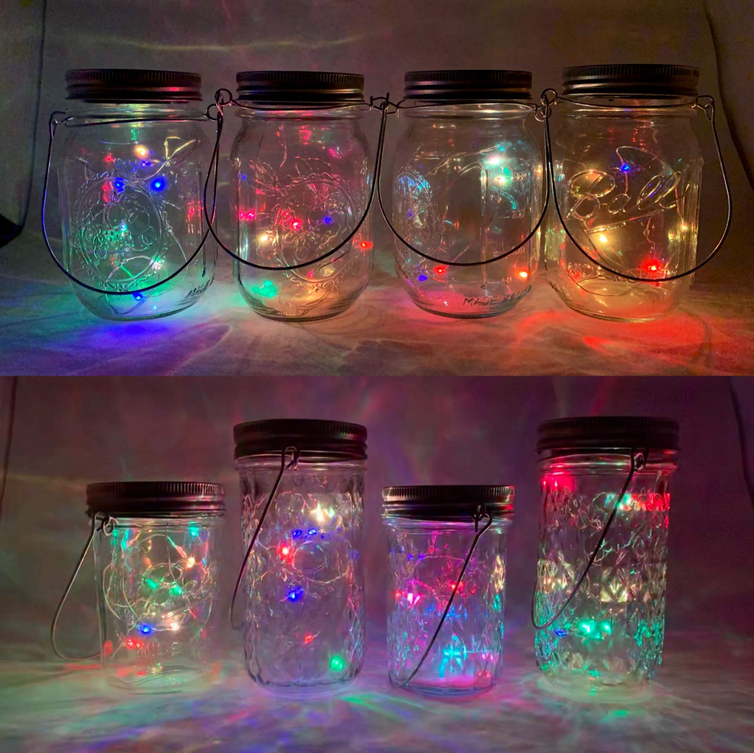 Cynzia Solar Mason Jar Lights, 10 LED String Lights, Waterproof, 6 Pack, 5 Colors, No Jars Included, Garden Decor