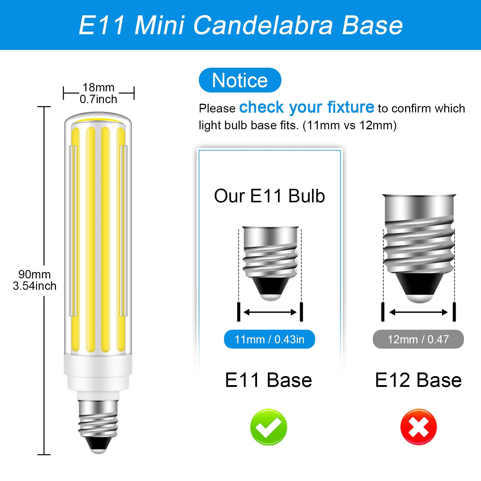 Brolskun E11 Led Bulb 150W Equivalent Jde11 120V Mini Candelabra Led Bulbs Dimmable 15W Bright 1500Lm Daylilght White 6000K For