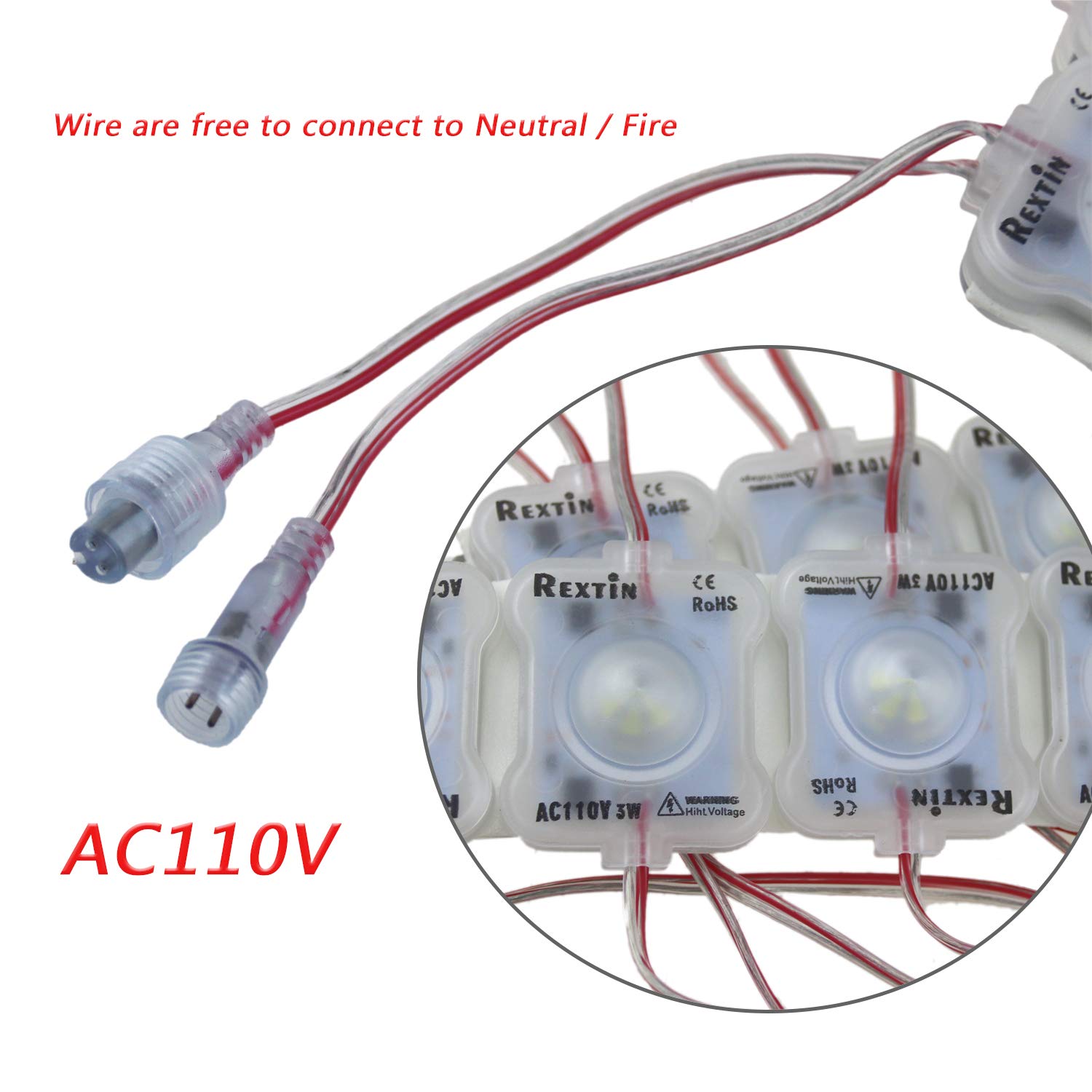 Rextin Super Bright 110V 100Pcs New Model 2835 6 Led Module 3W Per Module Waterproof Decorative Light For Letter Sign Advertising Signs With Tape Adhesive Backside (White)