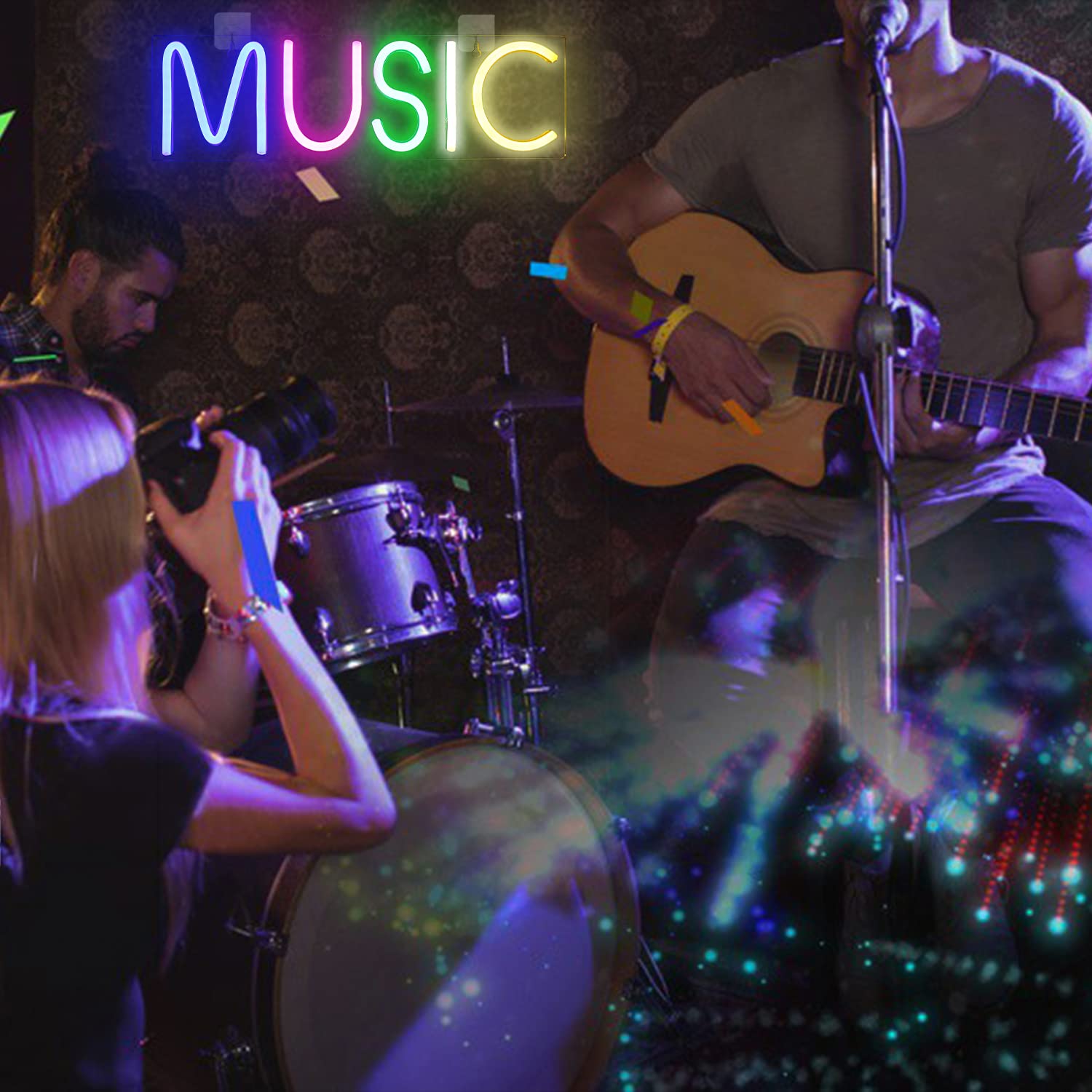 Lucunstar Music Neon Light,Neon Sign for Wall Decor Colorful Letters Neon Lights Sign Music Word LED Neon for Bedroom Game Room