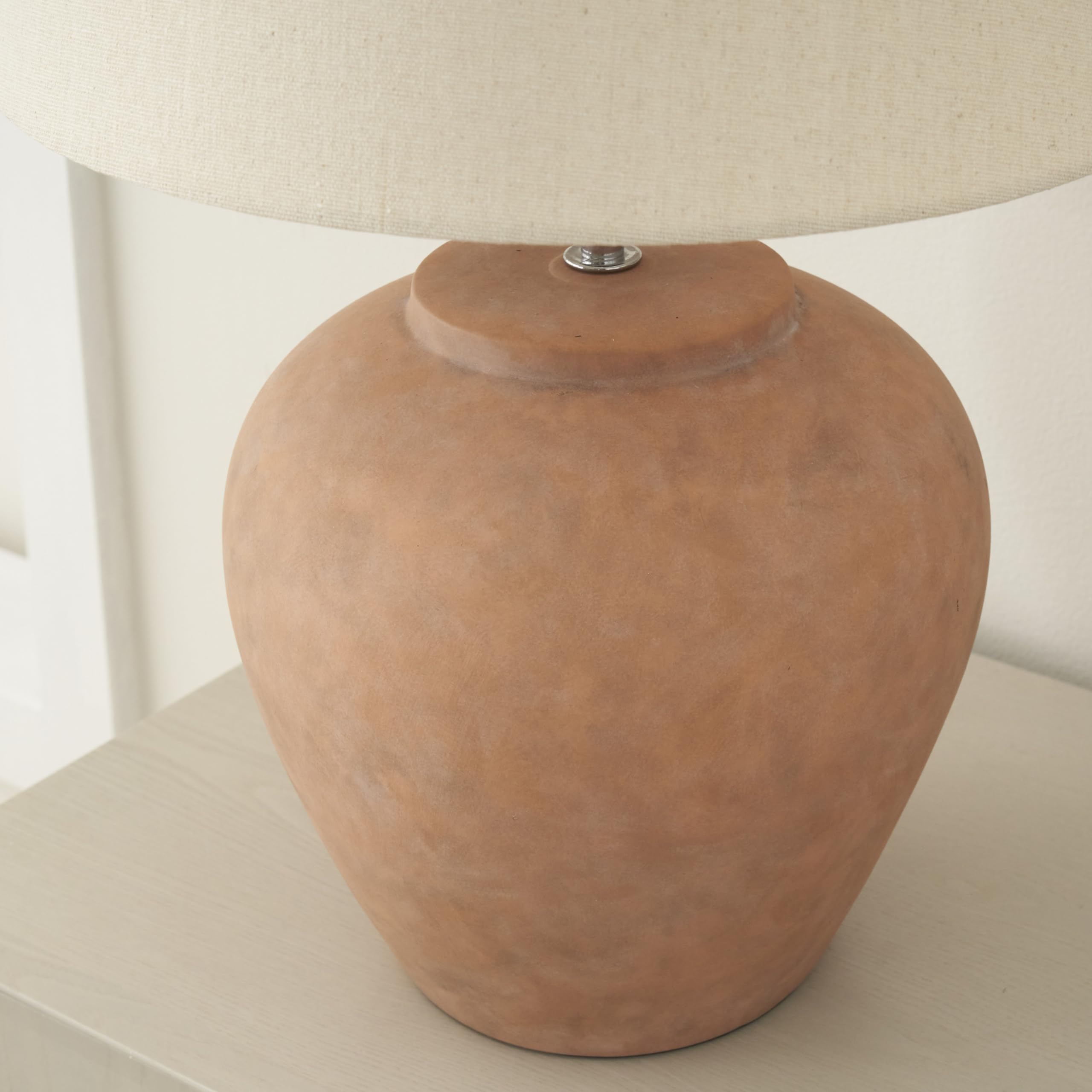 Nourison 20'' Rustic Terracotta Ceramic Pot Table Lamp For Bedroom, Living Room, Console, Entryway